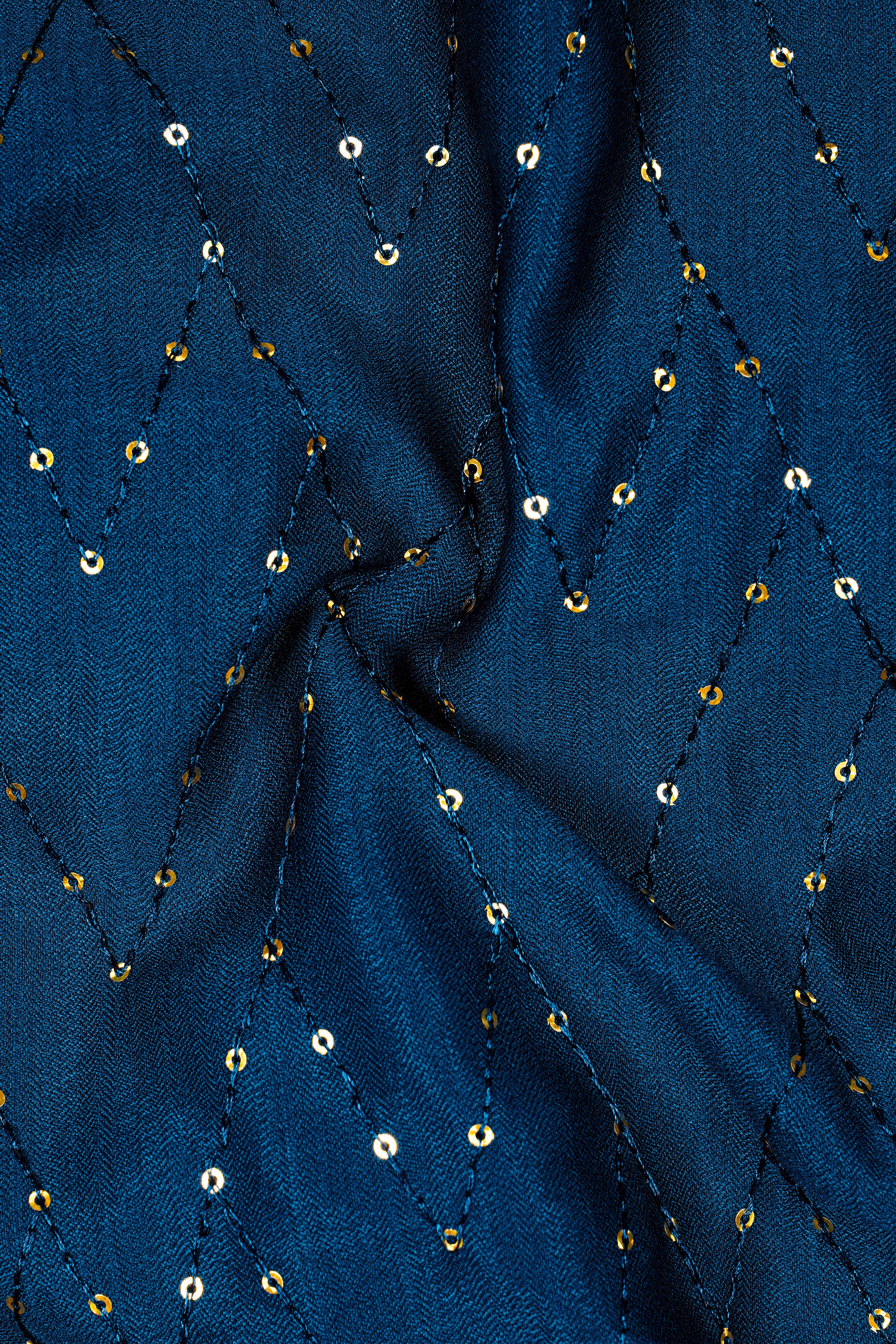 Aureven-Venice Blue Embroidered Viscose Tikki Work Designer Tuxedo Blazer