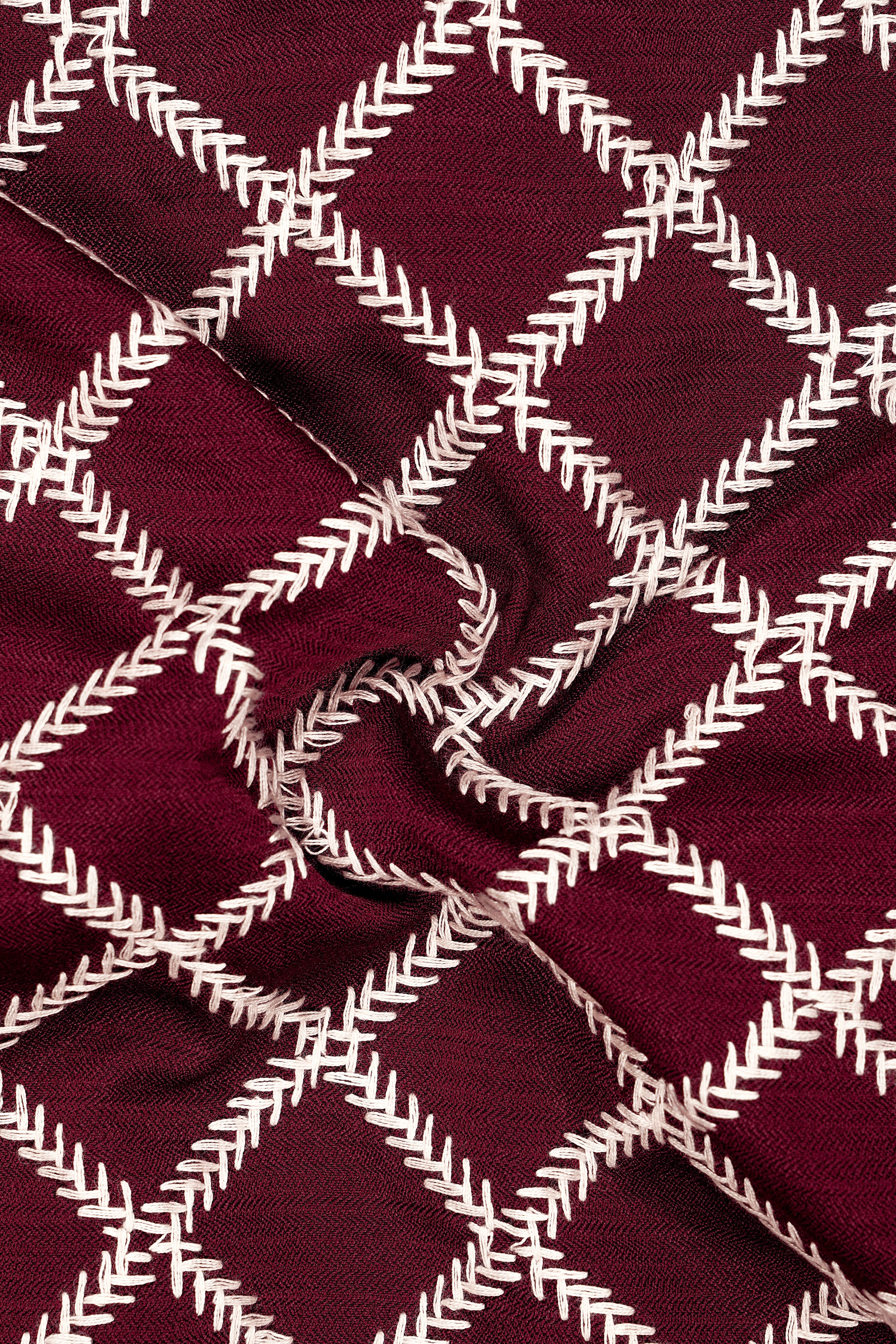 Viscara-Aubergine Maroon Geometric Pattern Thread Embroidered Viscose Designer Tuxedo Blazer