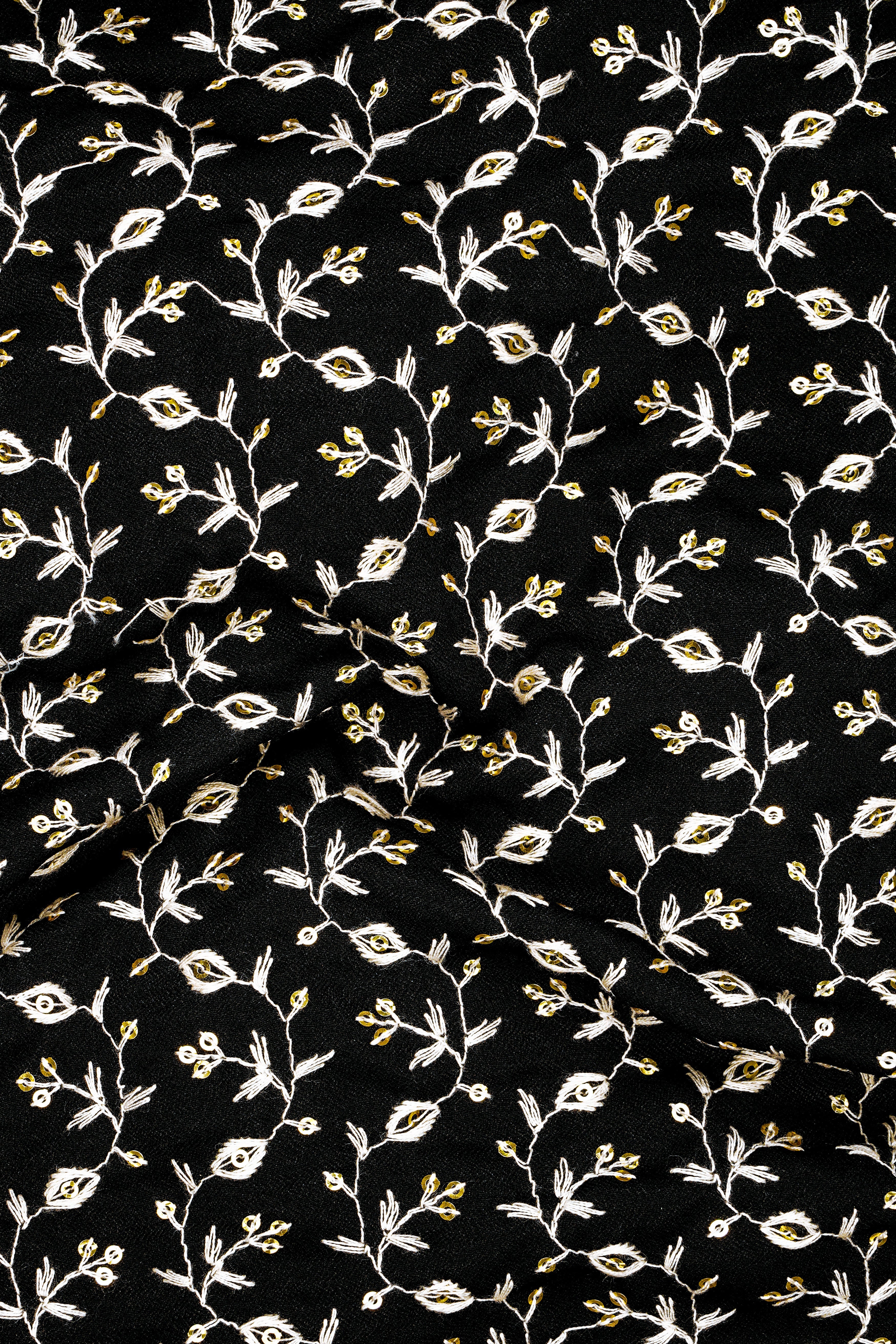 Nerquise-Jade Black Ditsy Pattern Thread and Sequin Embroidered Viscose Designer Tuxedo Blazer