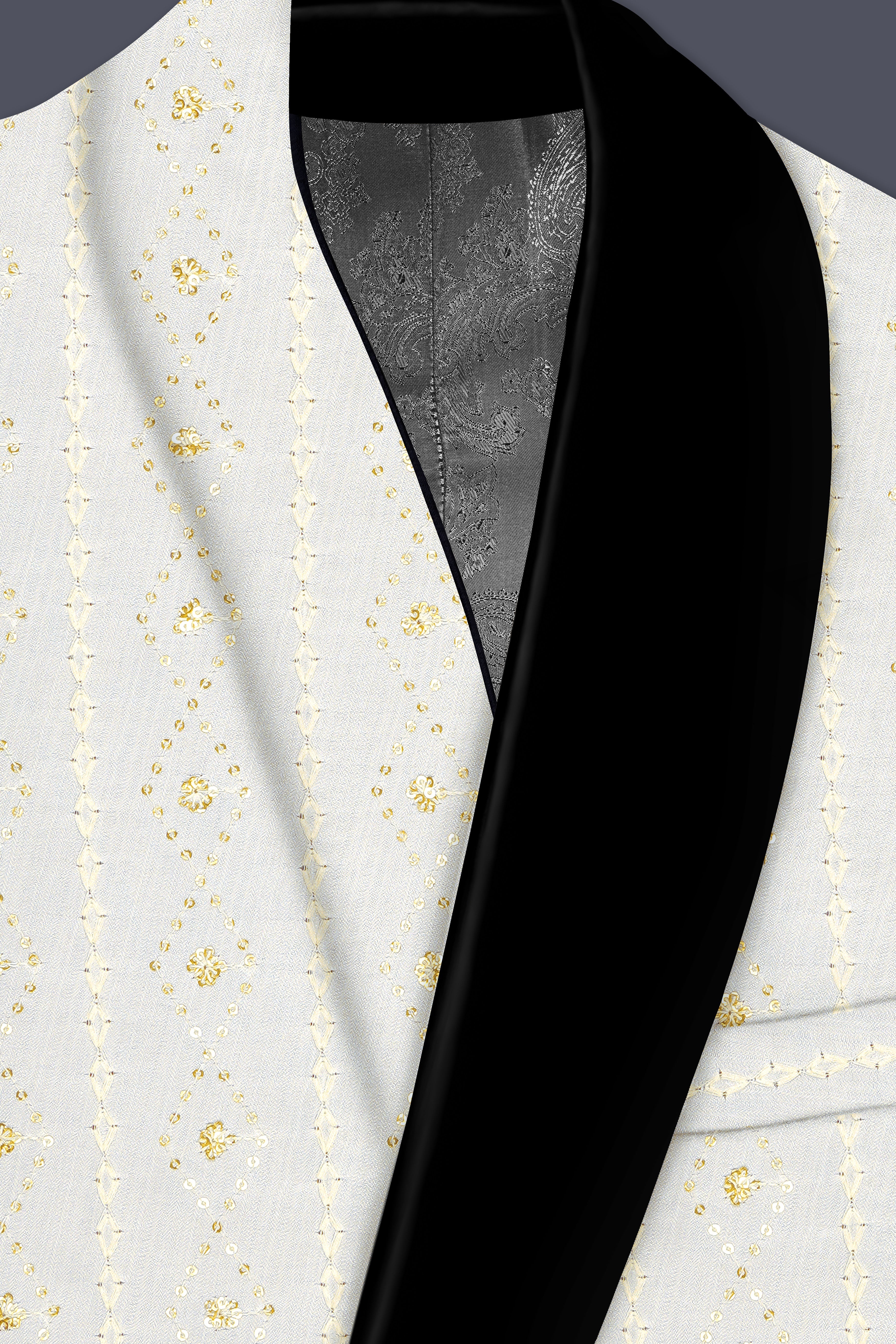 Aurevia-Albescent Cream With Sequin Embroidered Designer Tuxedo Blazer