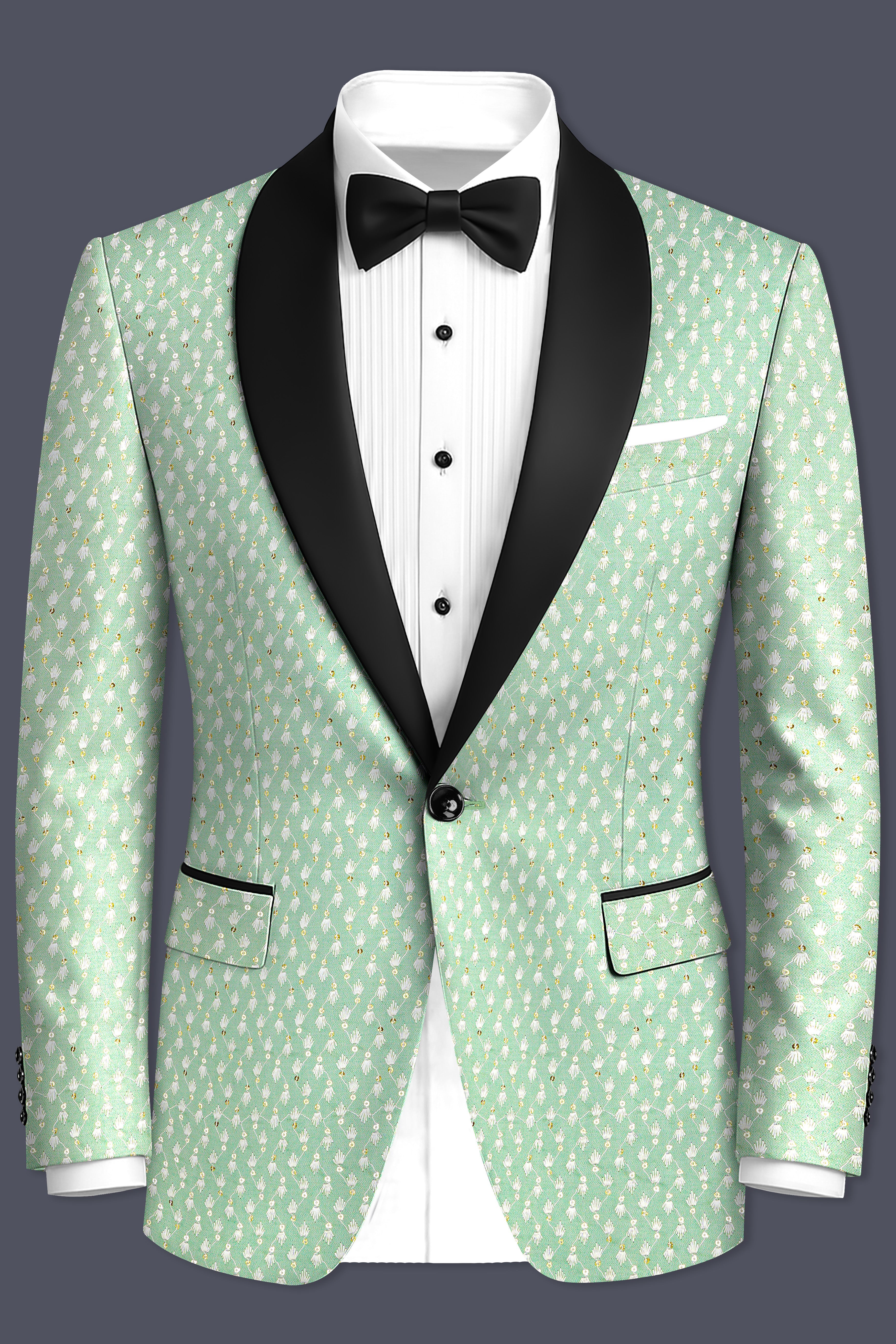 Veressa-Tasman Green Embroidered Viscose Designer Tuxedo Blazer