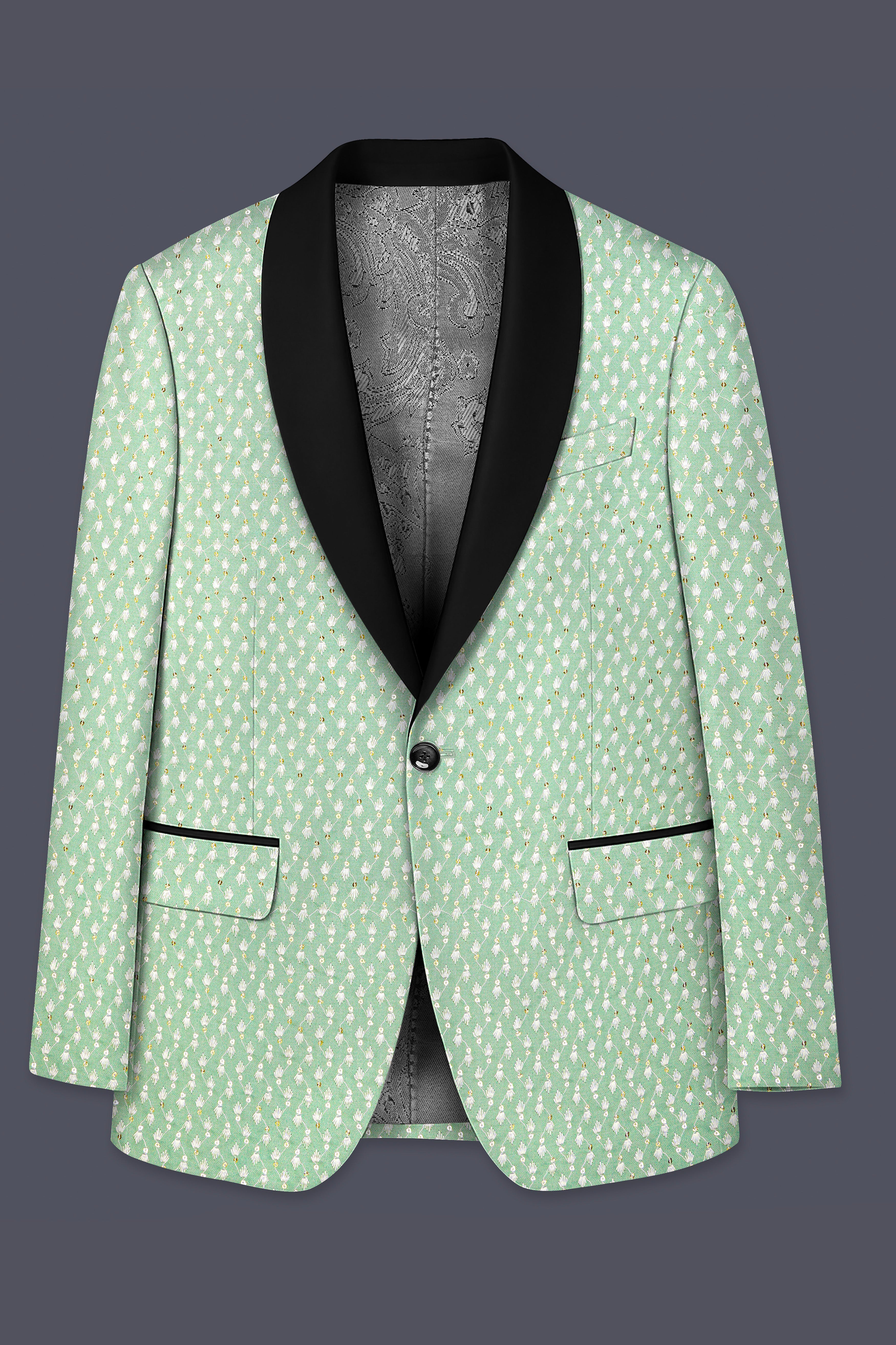 Veressa-Tasman Green Embroidered Viscose Designer Tuxedo Blazer