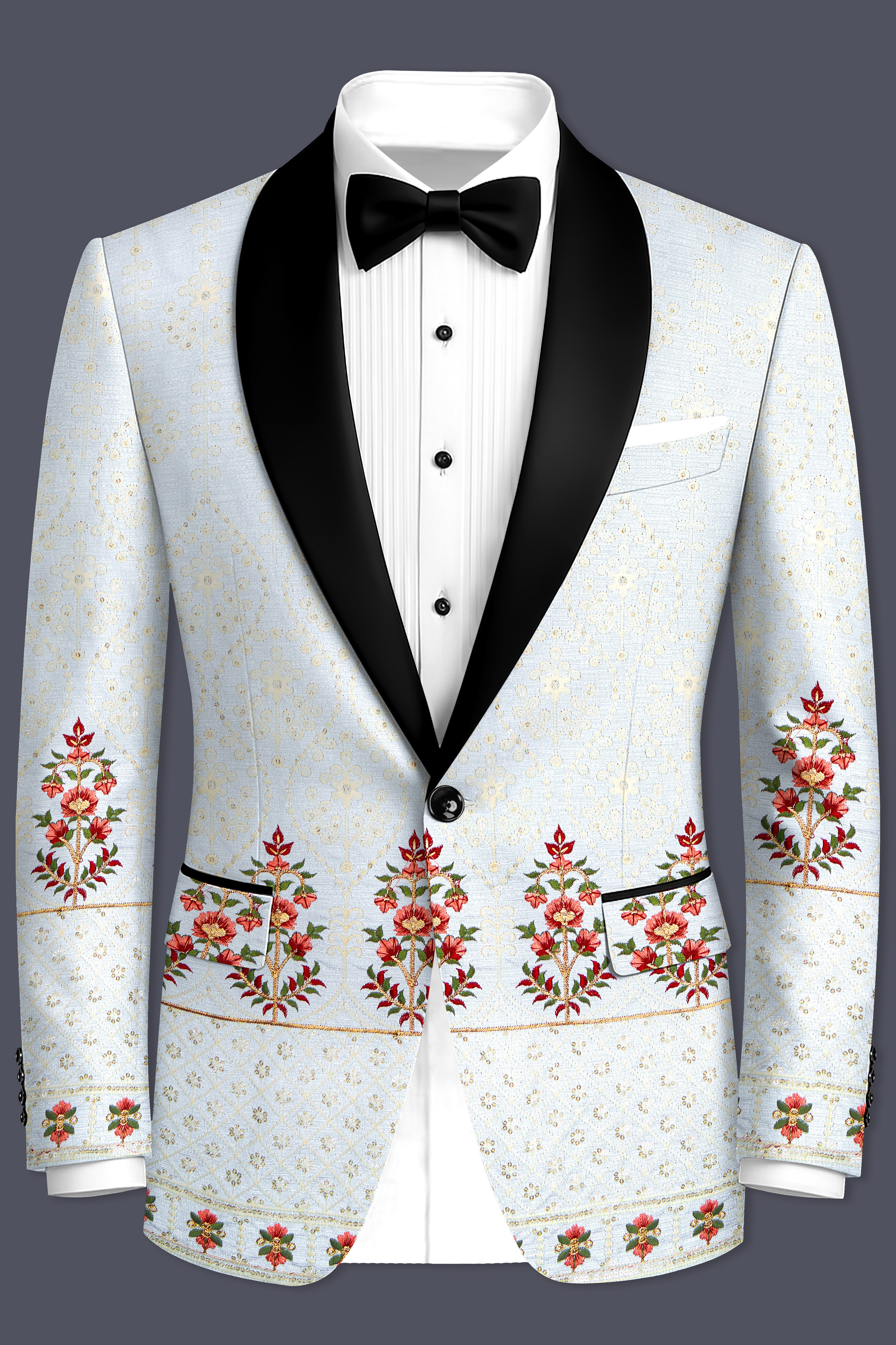 Rosavon-Merino Cream and Merlot Red Multicolour Thread and Sequin Embroidered Designer Blazer