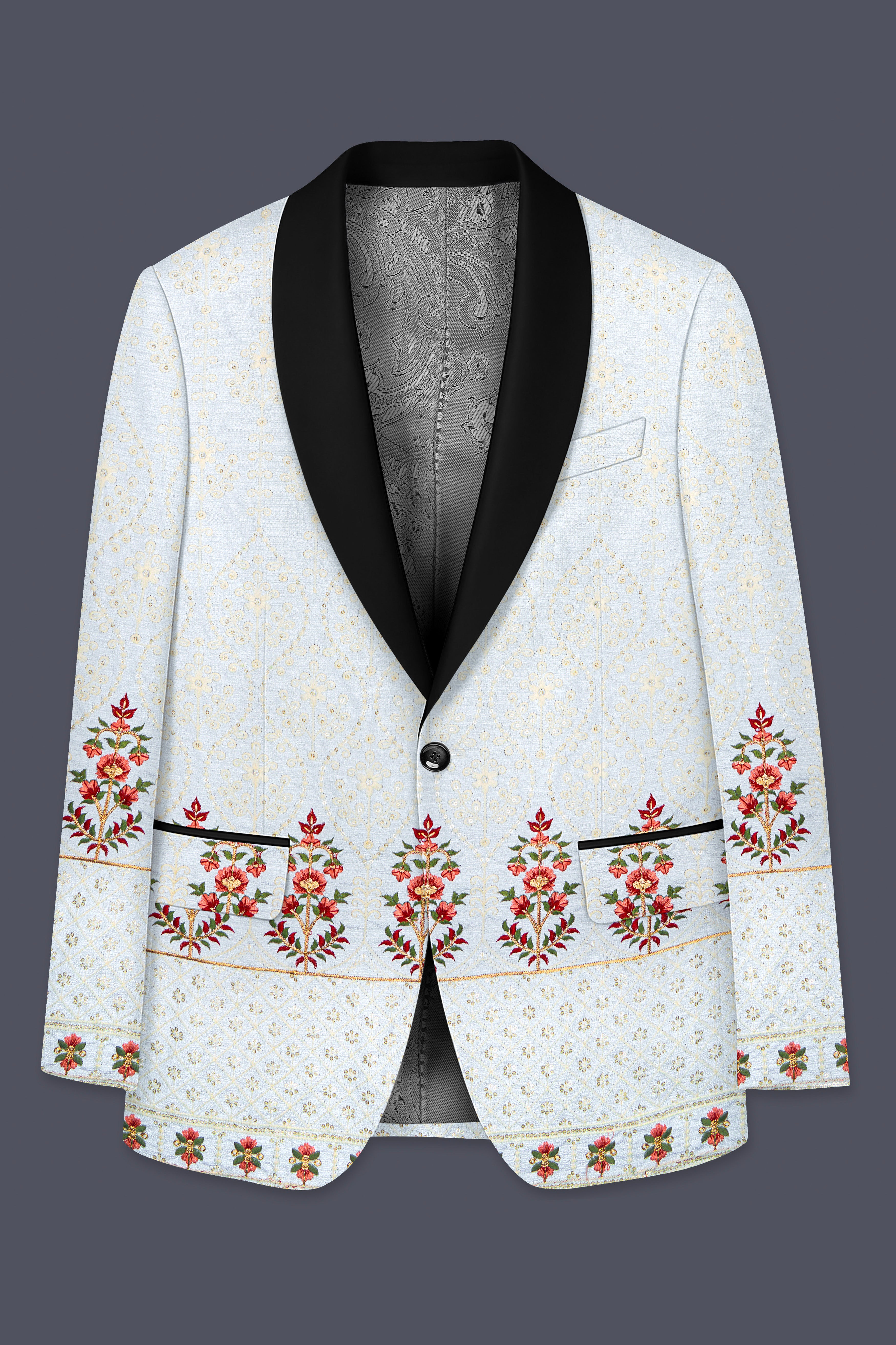 Rosavon-Merino Cream and Merlot Red Multicolour Thread and Sequin Embroidered Designer Blazer