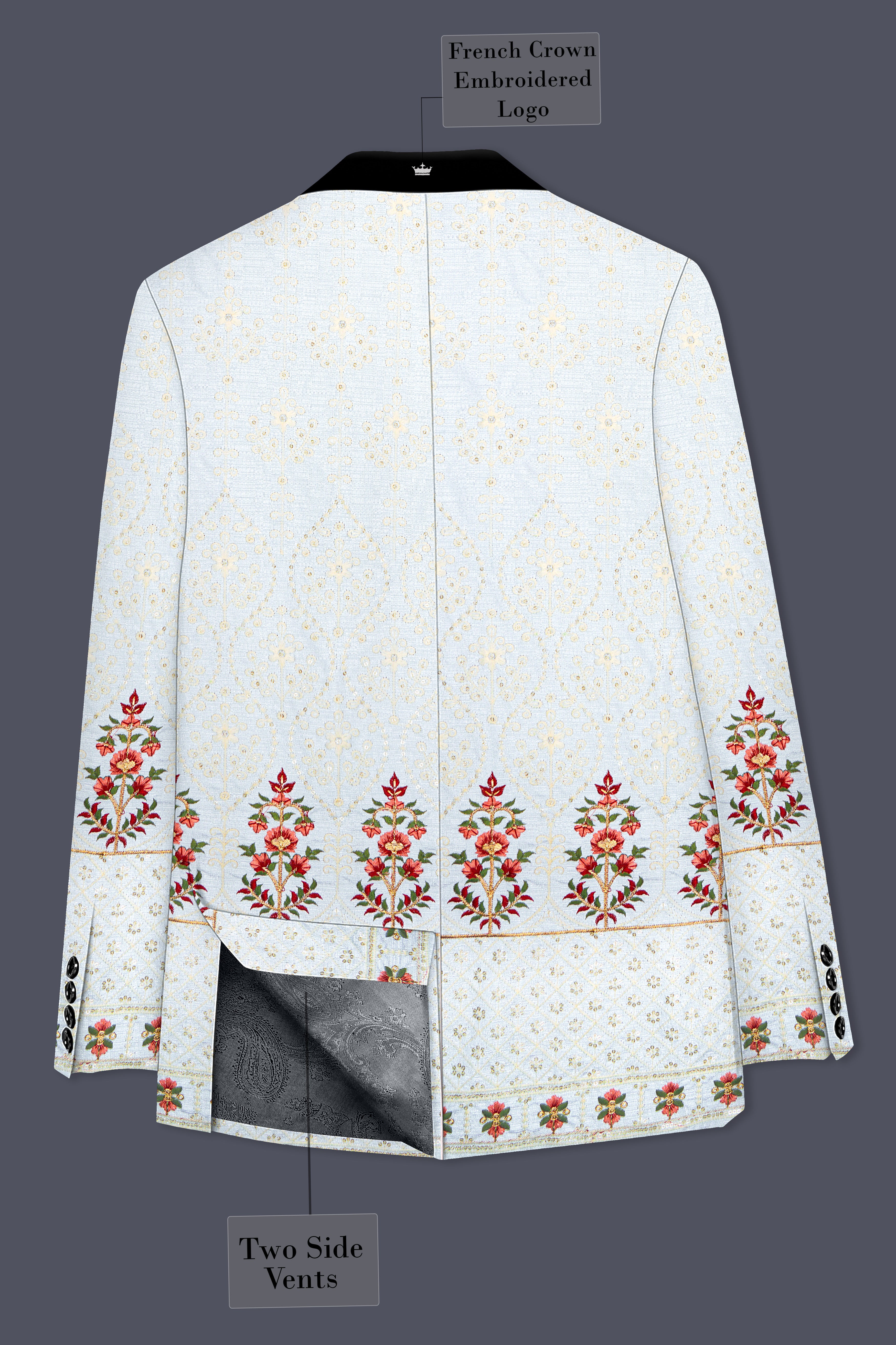 Rosavon-Merino Cream and Merlot Red Multicolour Thread and Sequin Embroidered Designer Blazer