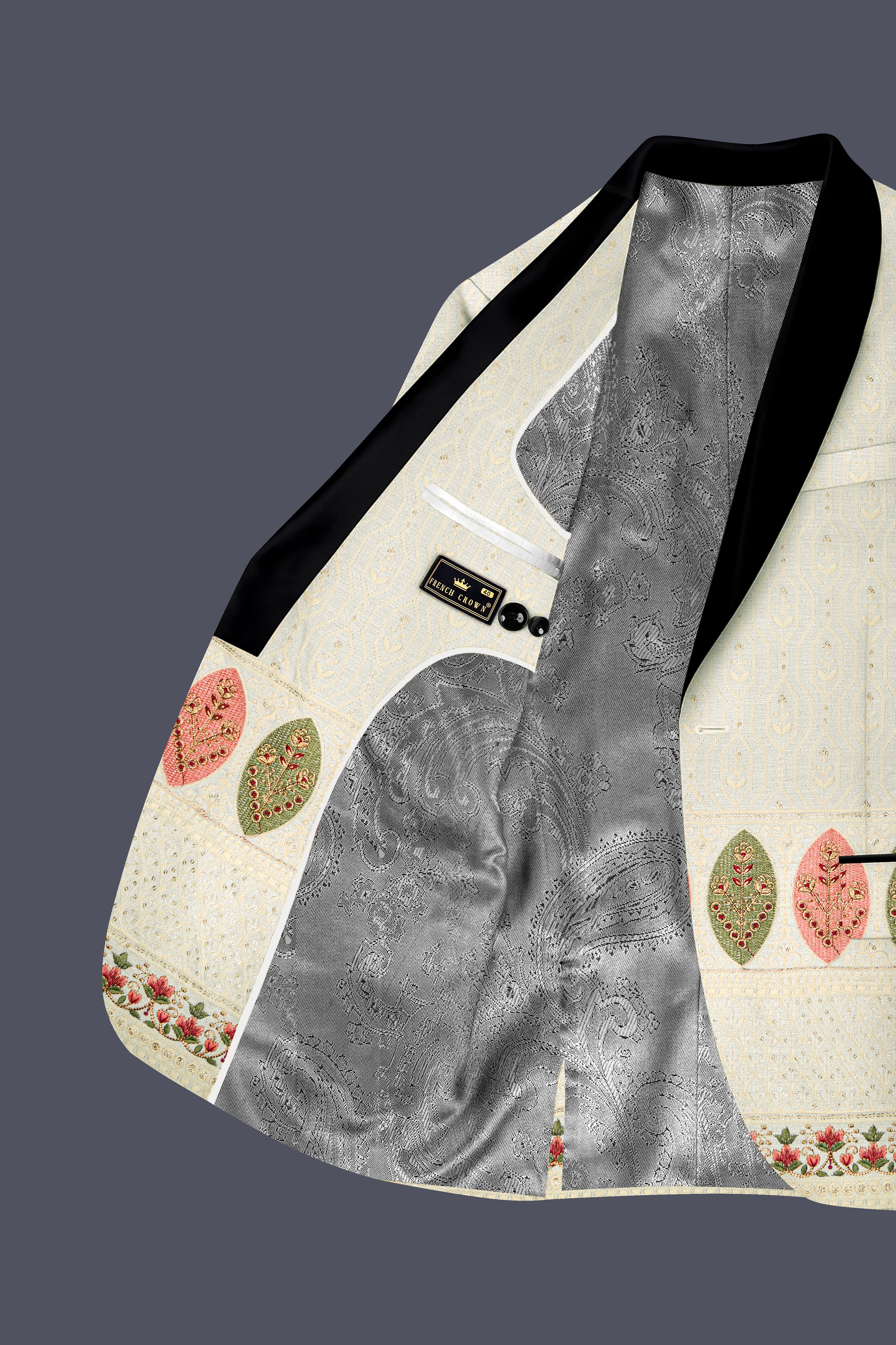 Lustrara-Antique Cream and Peachy Peach Thread and Sequin Embroidered Designer Blazer