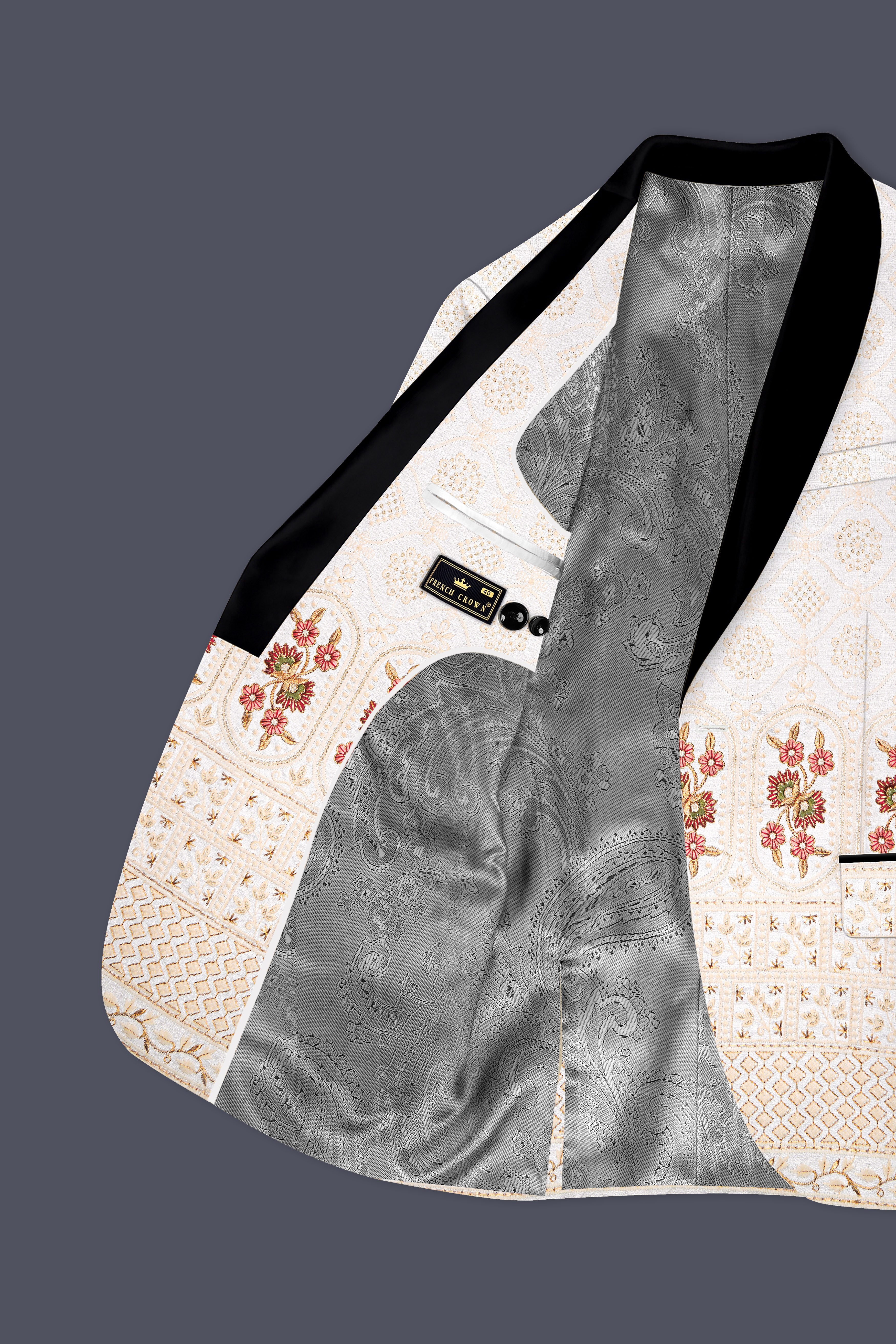 Aurevia-Spanish Cream and Flamingo Peach Thread and Sequin Embroidered Designer Blazer