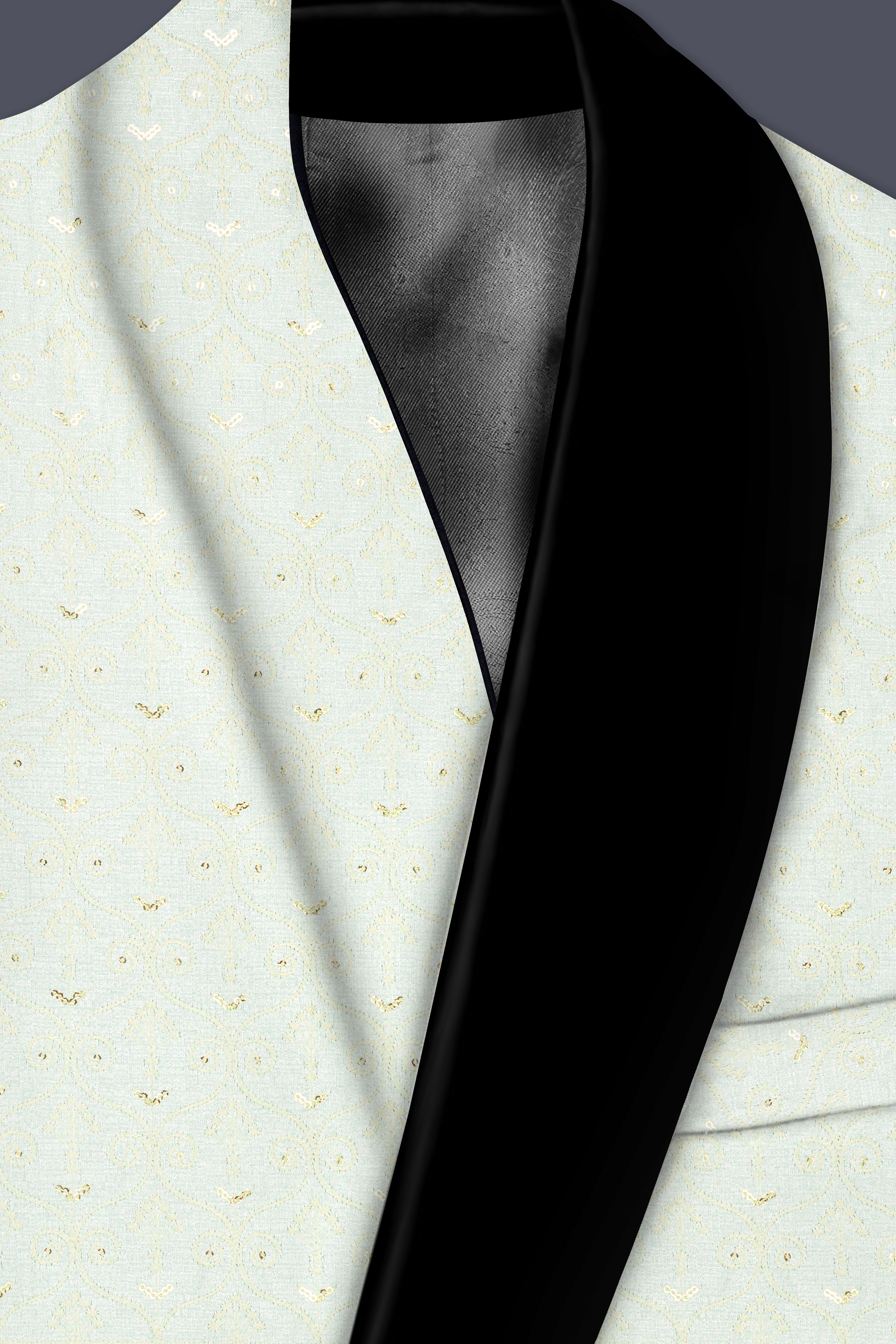 Auressa-merino Cream And Finch Green Multicolour Thread and Sequin Embroidered Designer Tuxedo Blazer