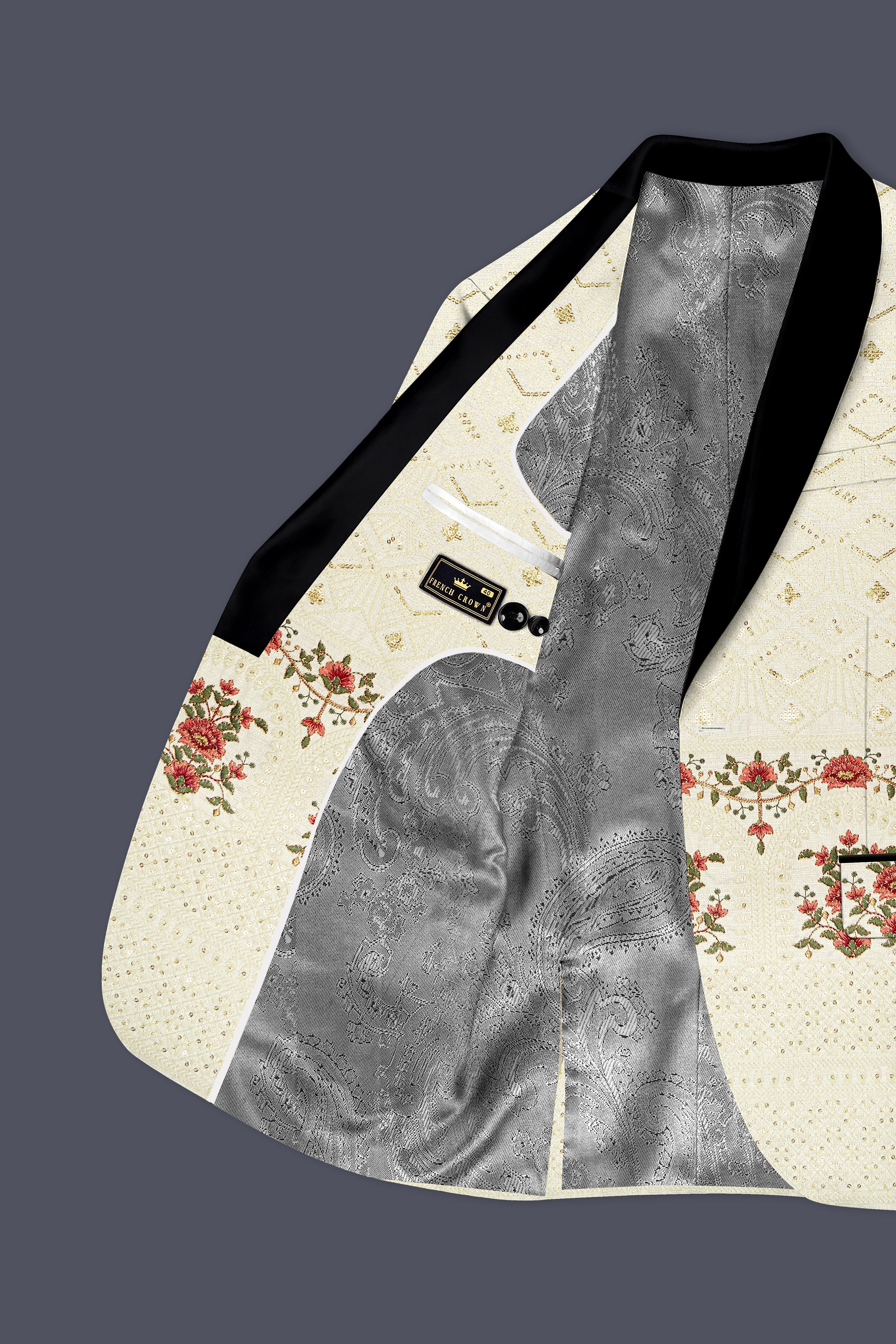 Ivrosa-Porcelain Cream and Apricot Peach Multicolour Thread and Sequin Embroidered Designer Blazer