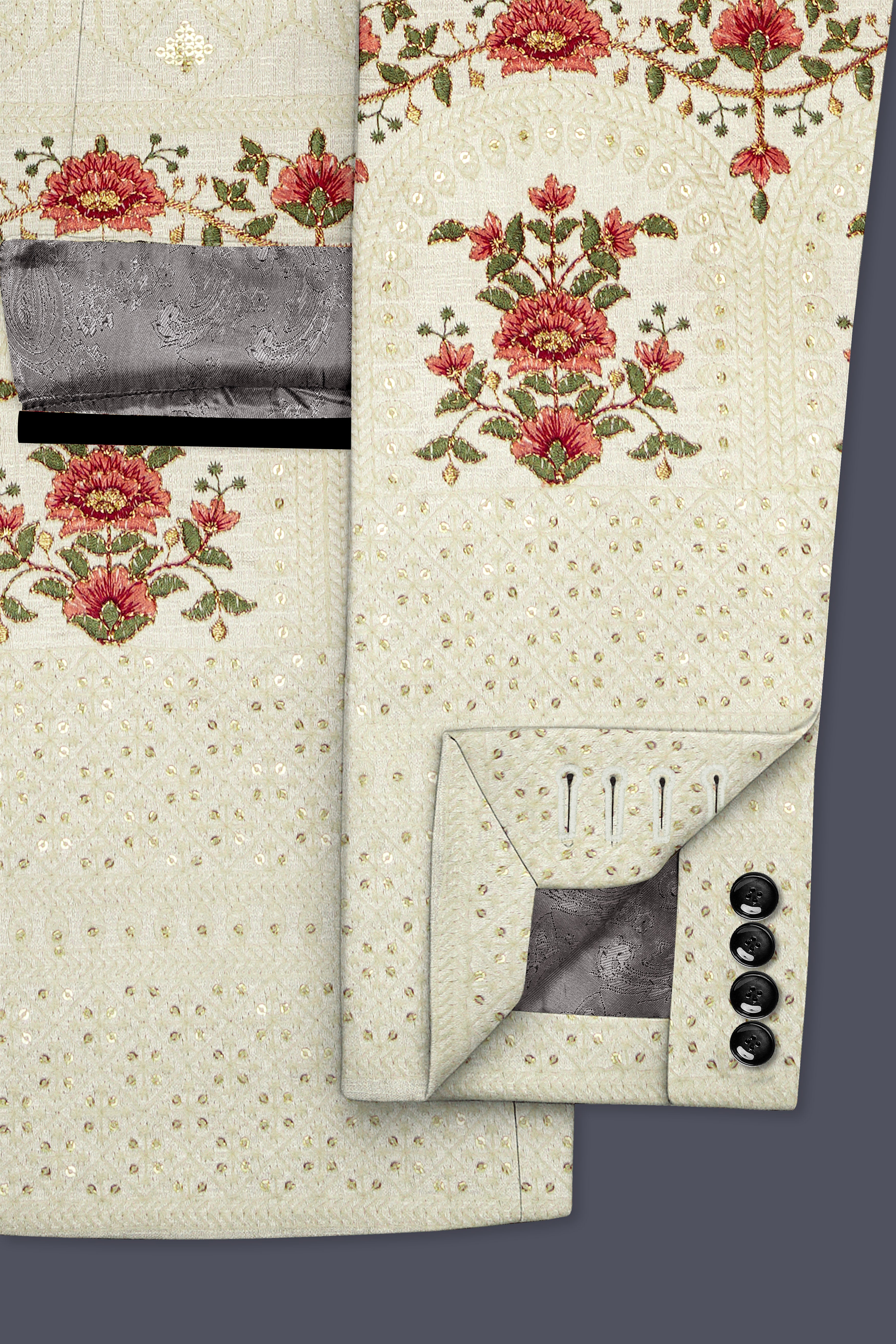 Ivrosa-Porcelain Cream and Apricot Peach Multicolour Thread and Sequin Embroidered Designer Blazer