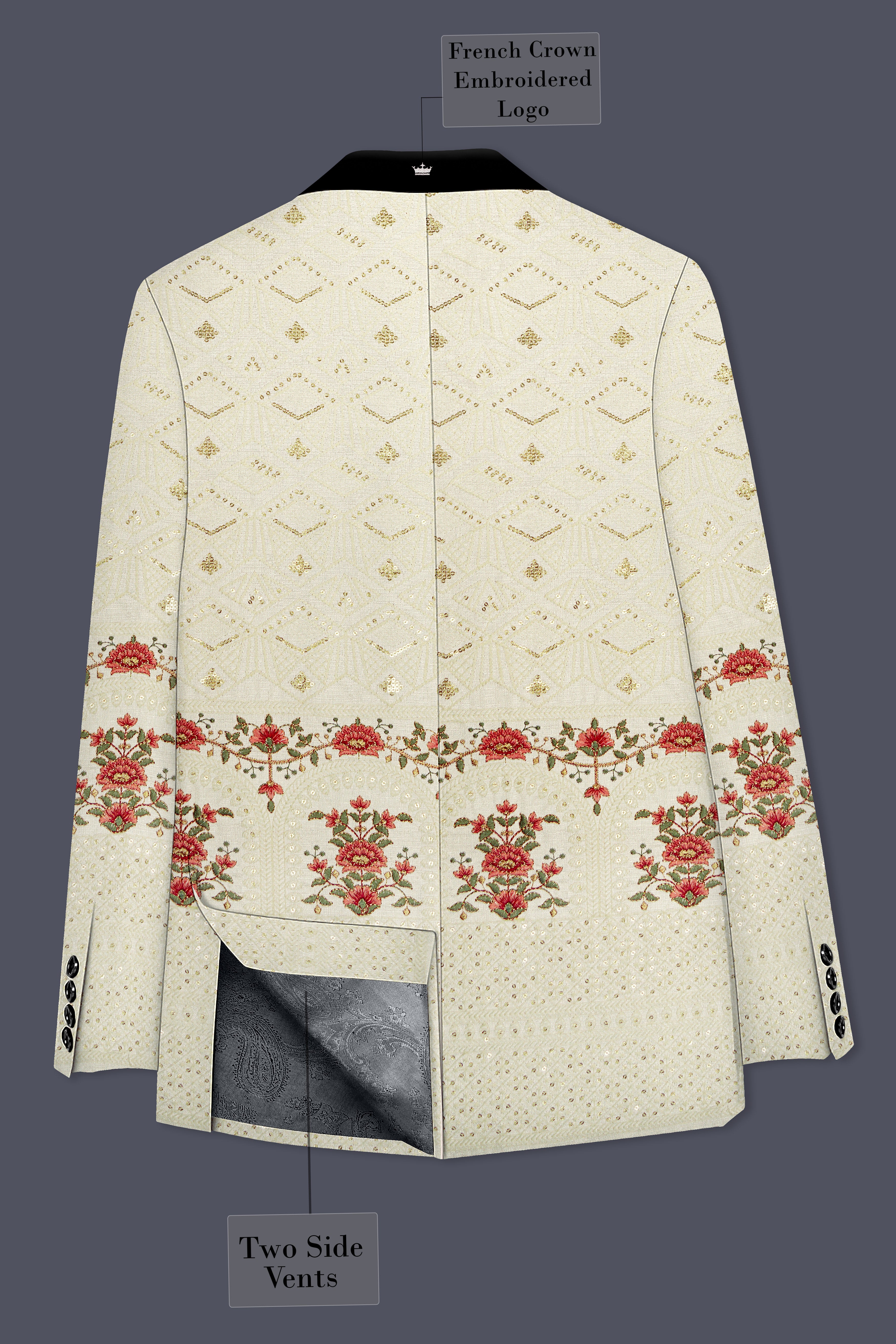 Ivrosa-Porcelain Cream and Apricot Peach Multicolour Thread and Sequin Embroidered Designer Blazer