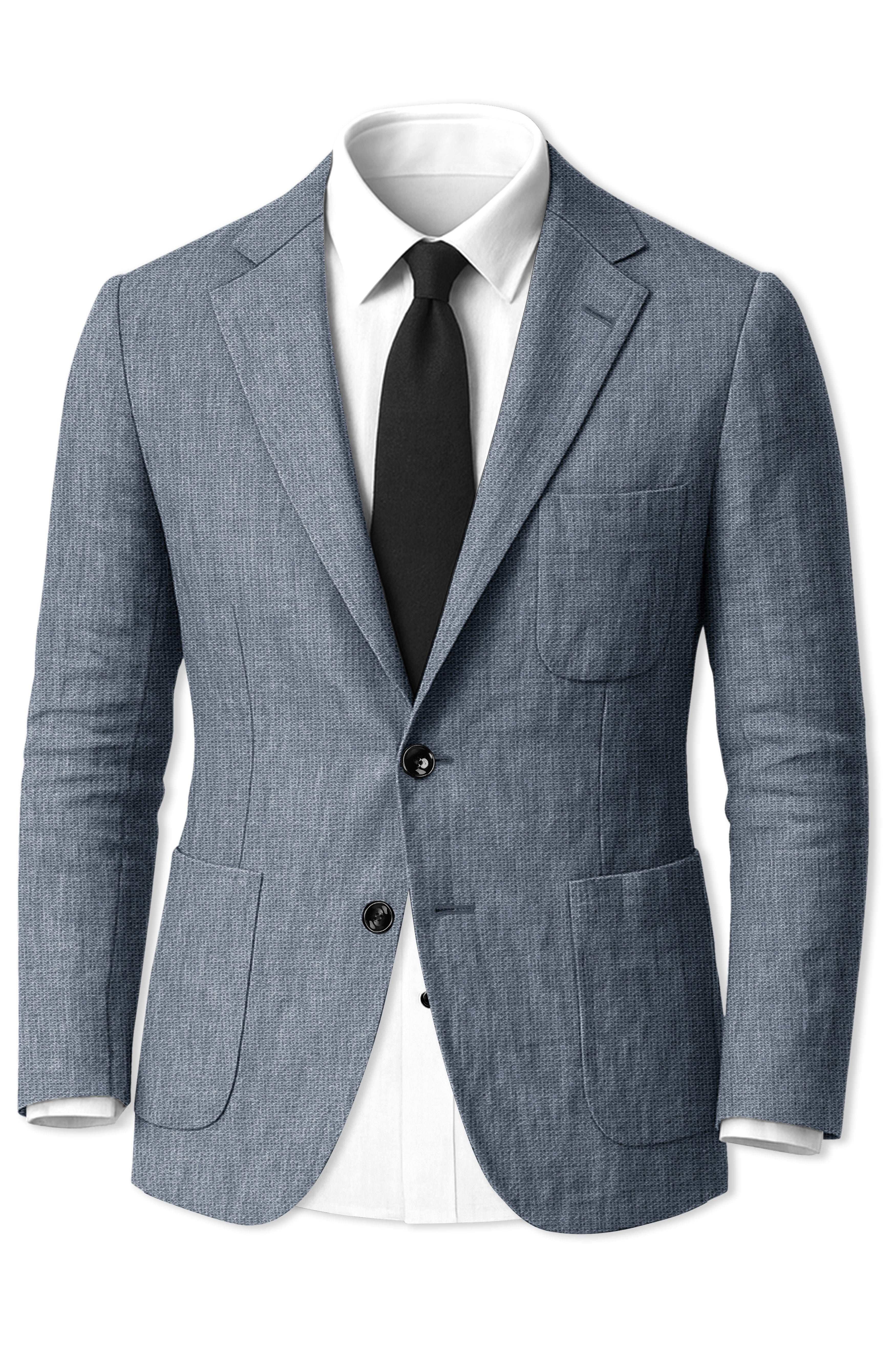 Azurven-Cadet Blue Luxurious Linen Single Breasted Sports Blazer