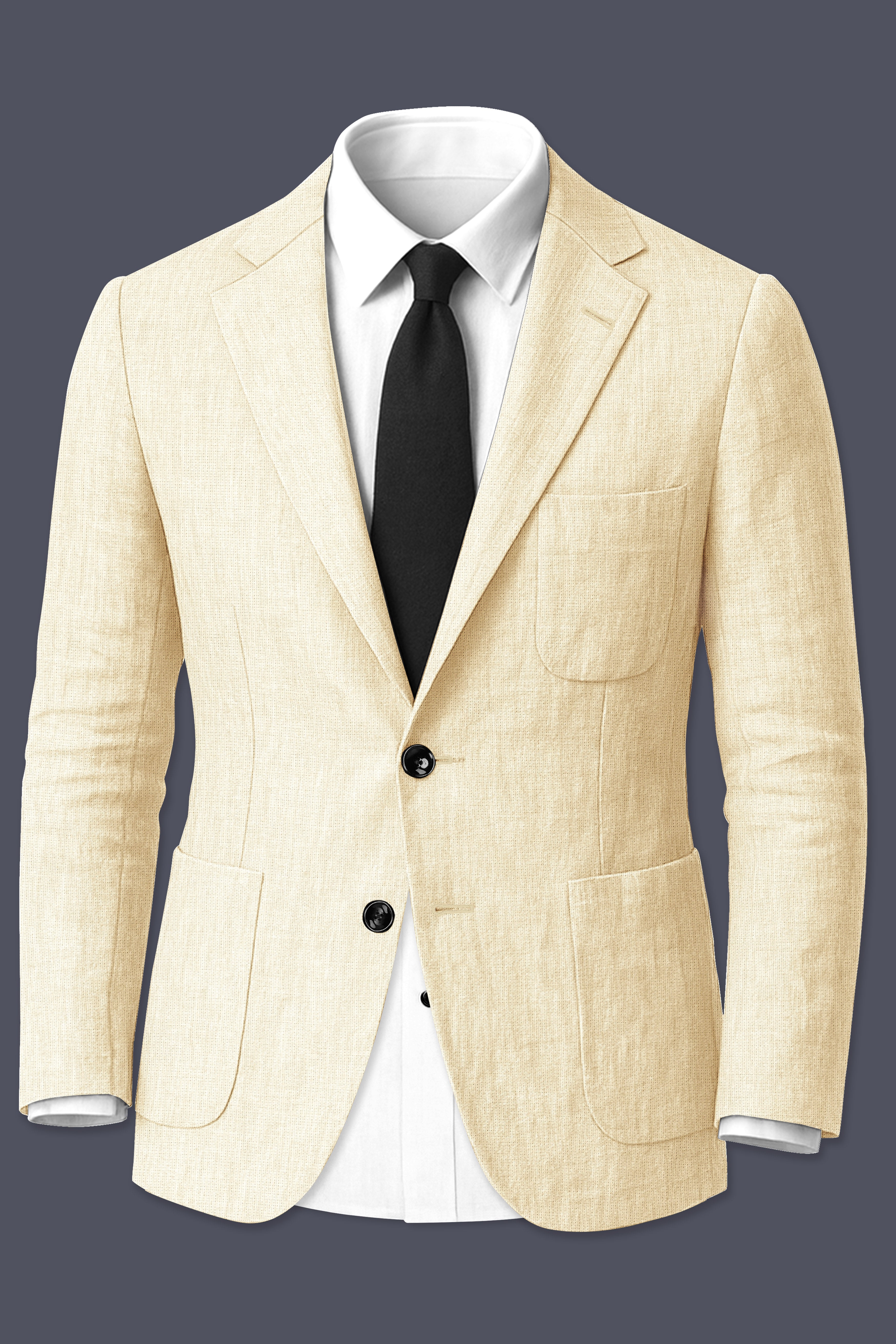 Crevano-Tequila Cream Solid Premium Linen Single Breasted Suit For