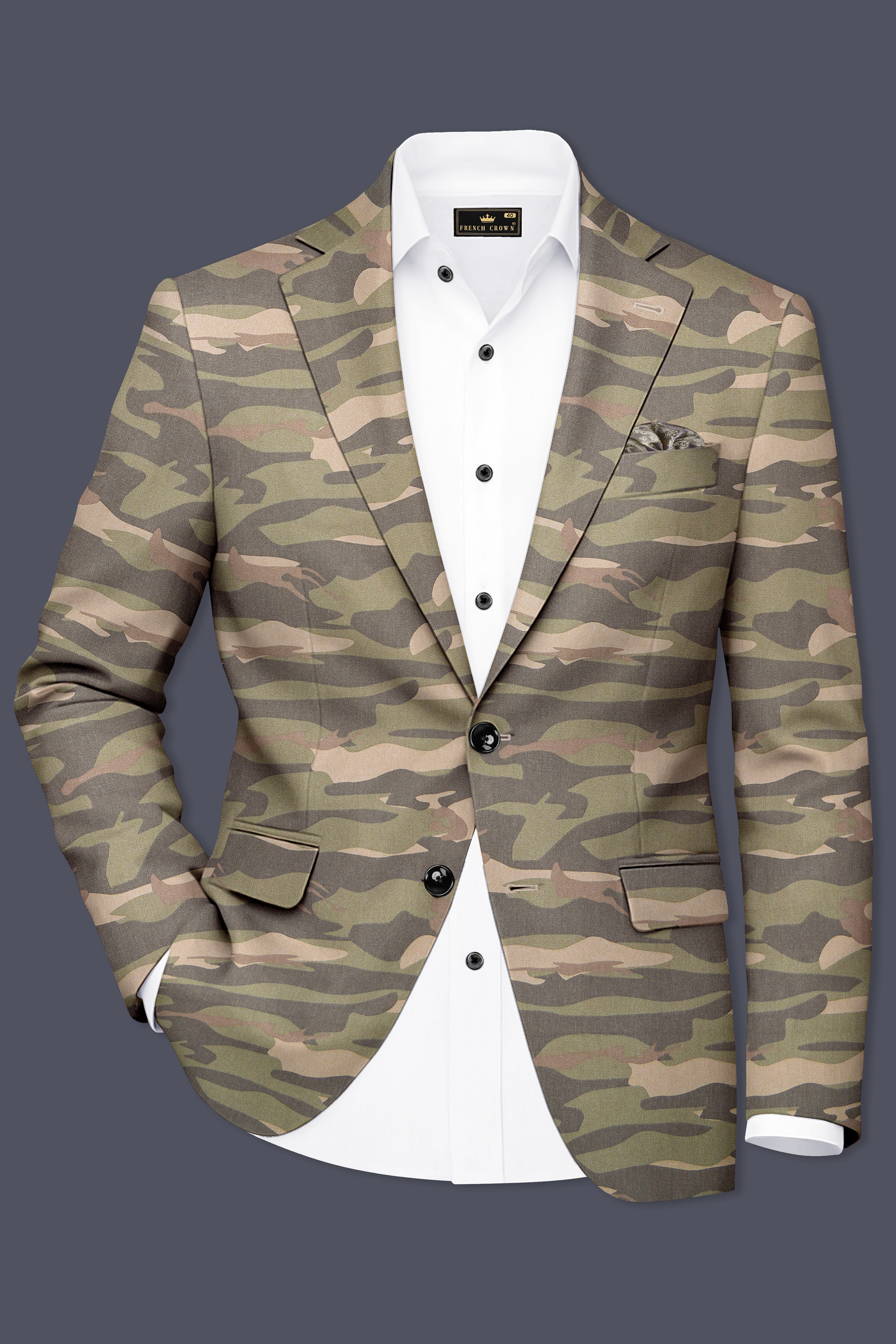 Wengoro-Crocodile Brown And Wenge Camouflage Printed Cotton Single Breasted Blazer