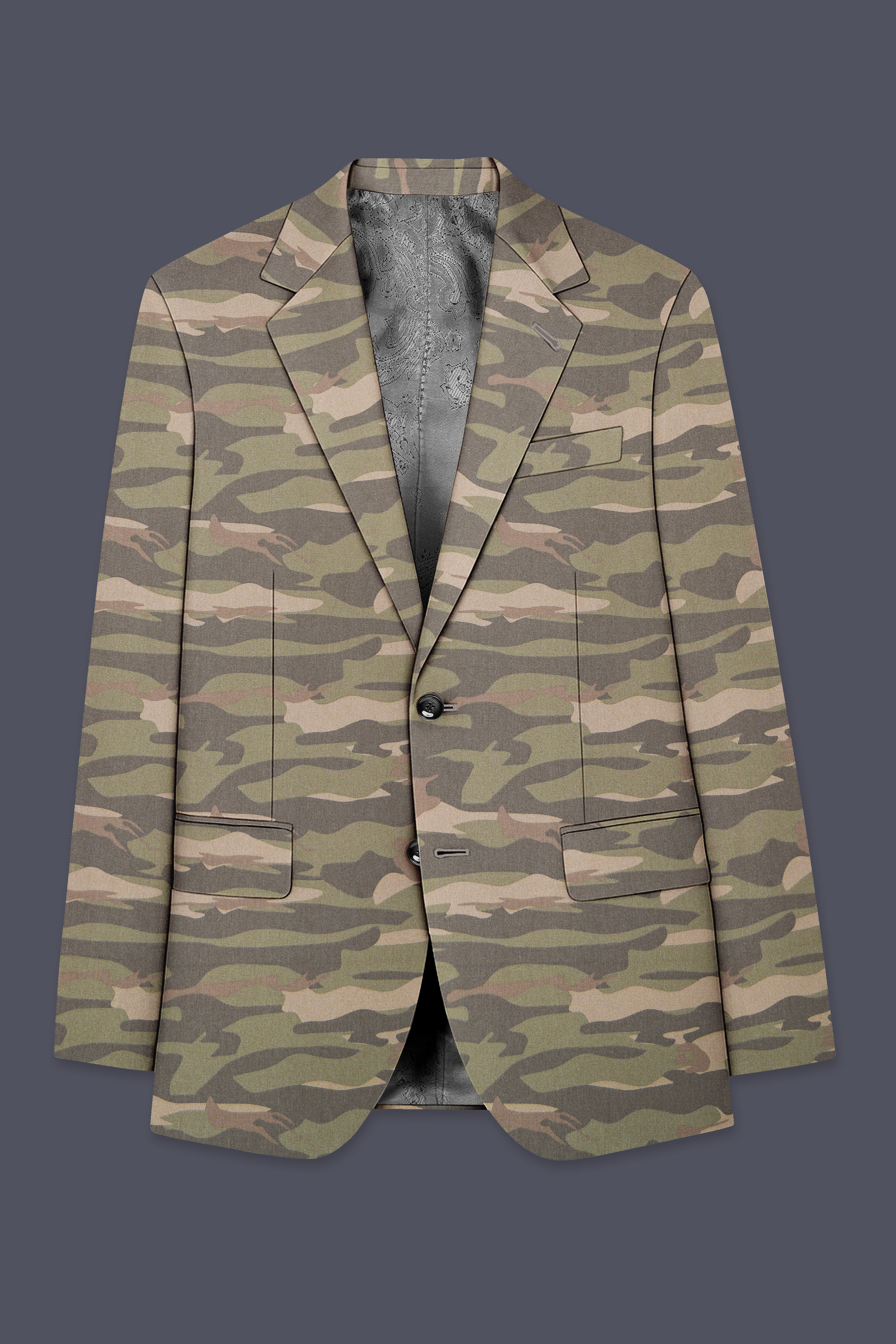 Wengoro-Crocodile Brown And Wenge Camouflage Printed Cotton Single Breasted Blazer
