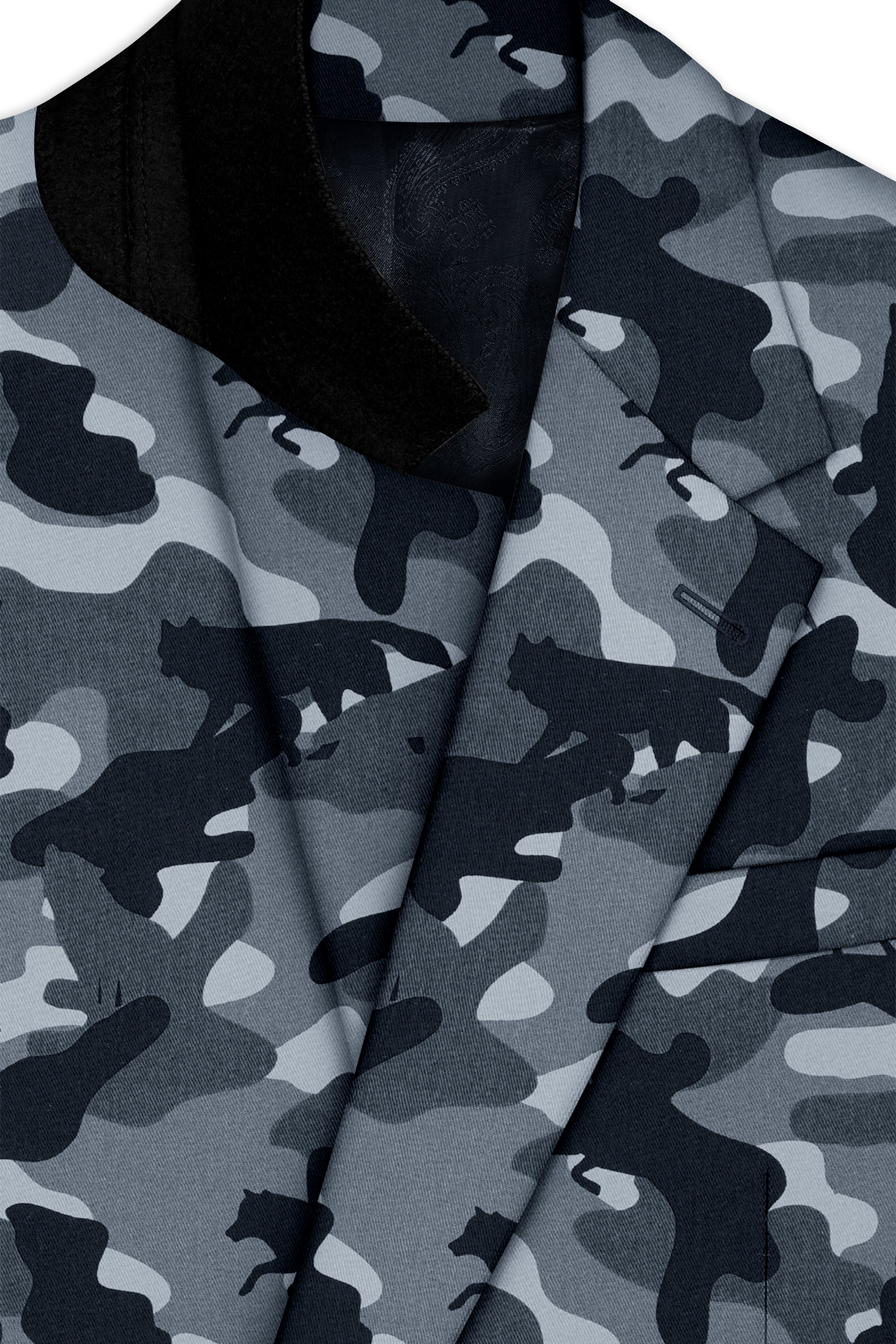 Obscaro-Carbon Gray And Cinder Black Camouflage Printed Cotton Single Breasted Blazer