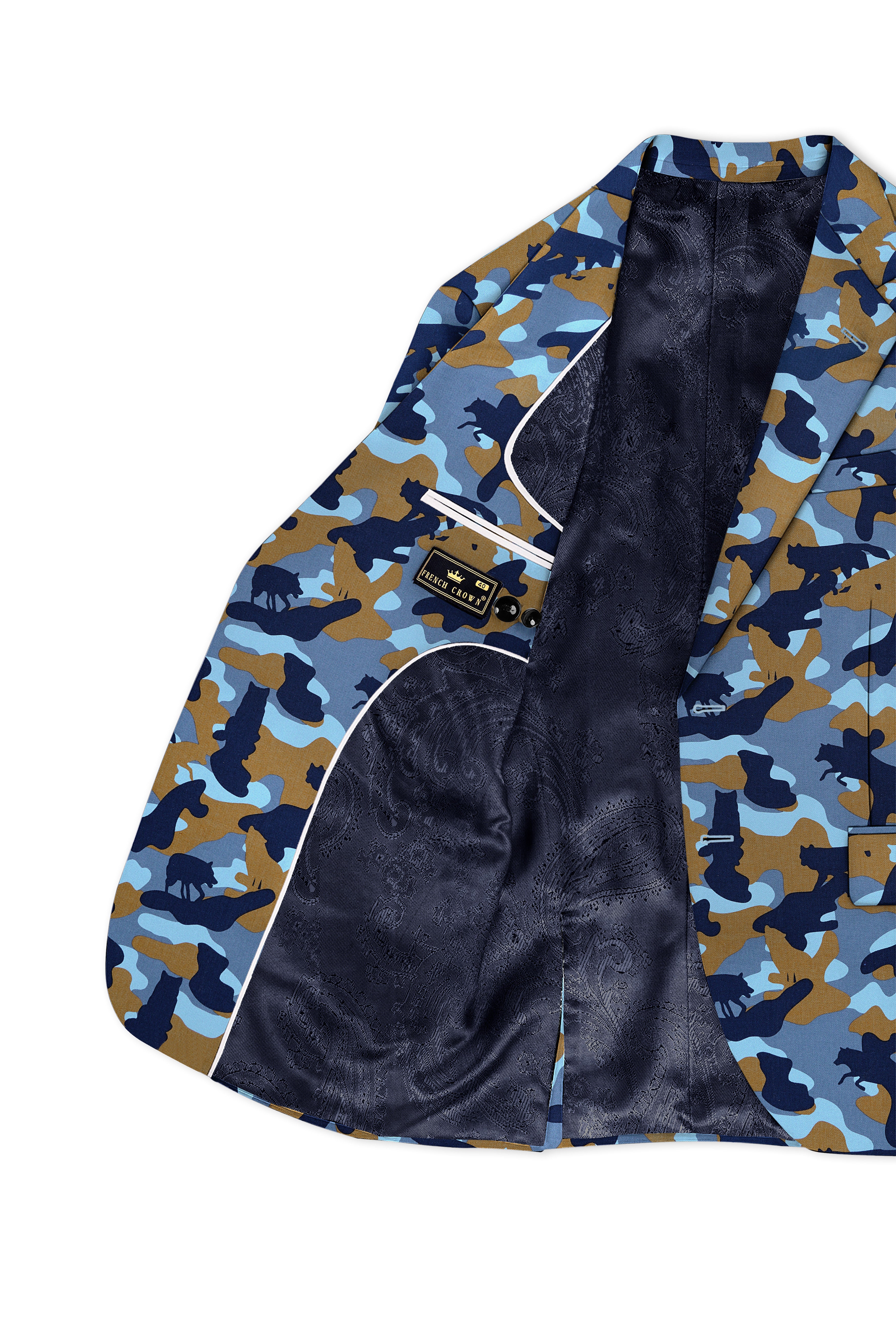 Bluvoro-Martinique Blue And Irish Brown Camouflage Printed Single Breasted Blazer