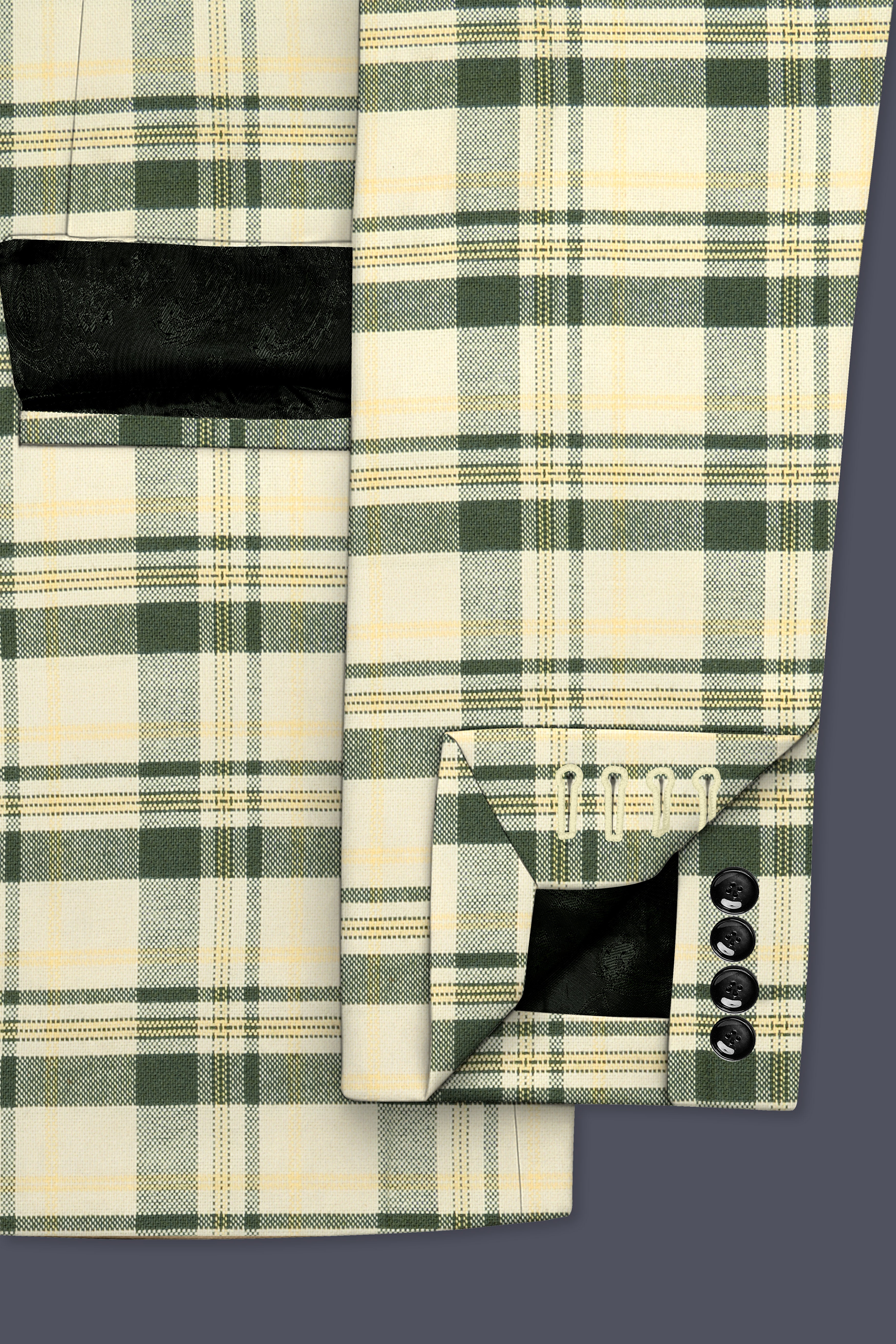 Swivoro-Swizzle Cream And Rangitoto Green Plaid Premium Cotton Single Breasted Blazer