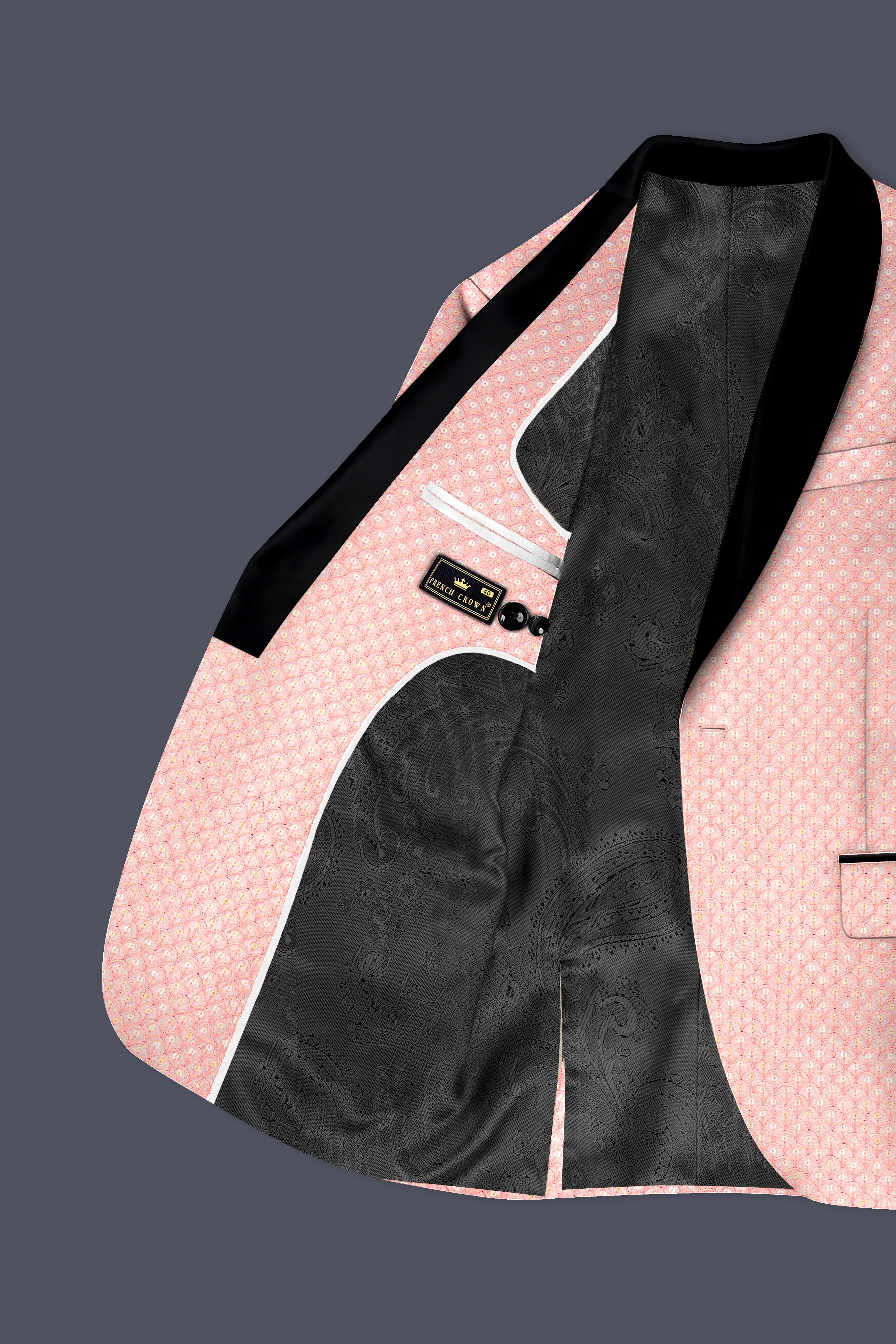 Rosavon-Mandys Pink Cotton Thread Heavy Embroidered Designer Tuxedo Blazer