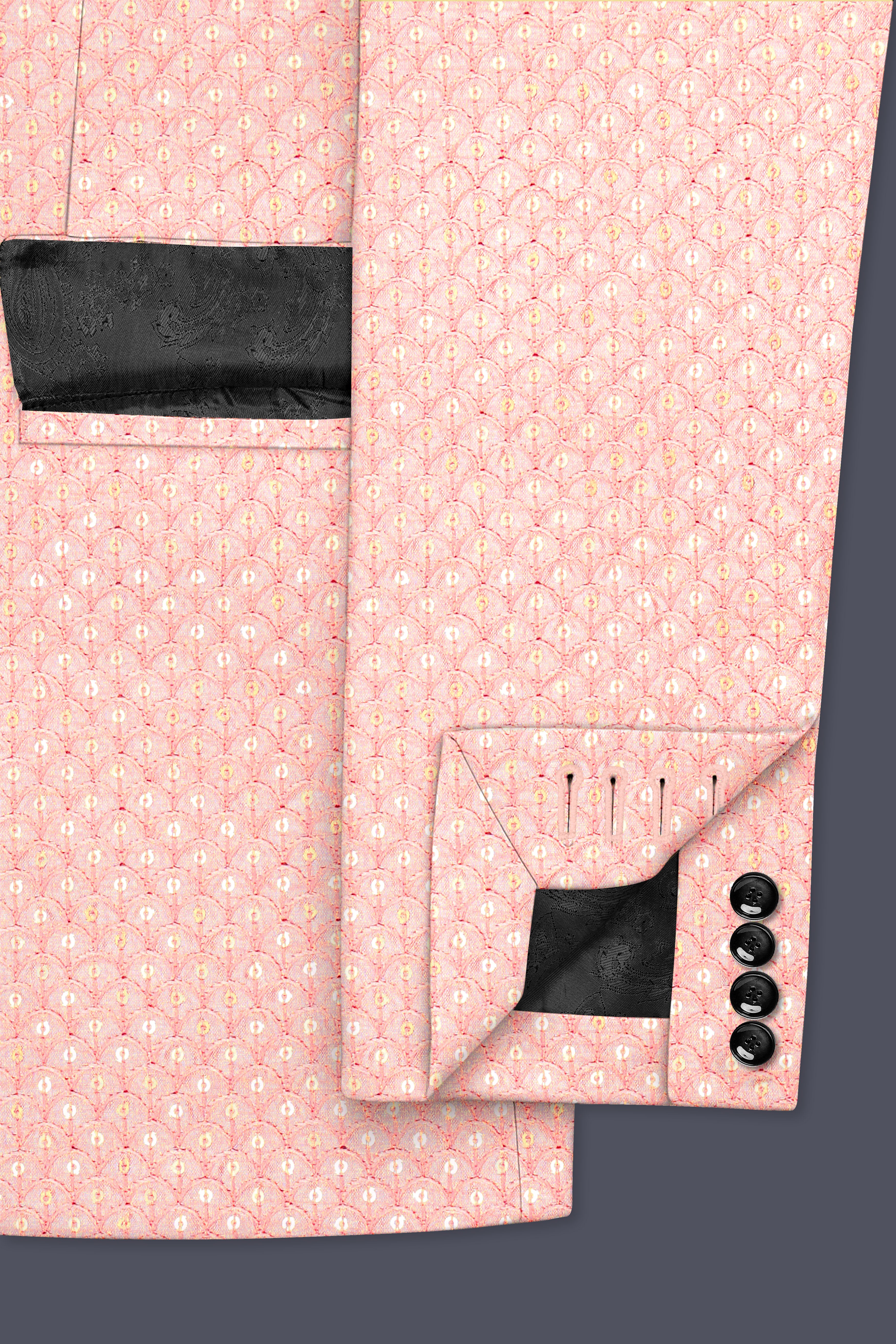 Rosavon-Mandys Pink Cotton Thread Heavy Embroidered Designer Tuxedo Blazer