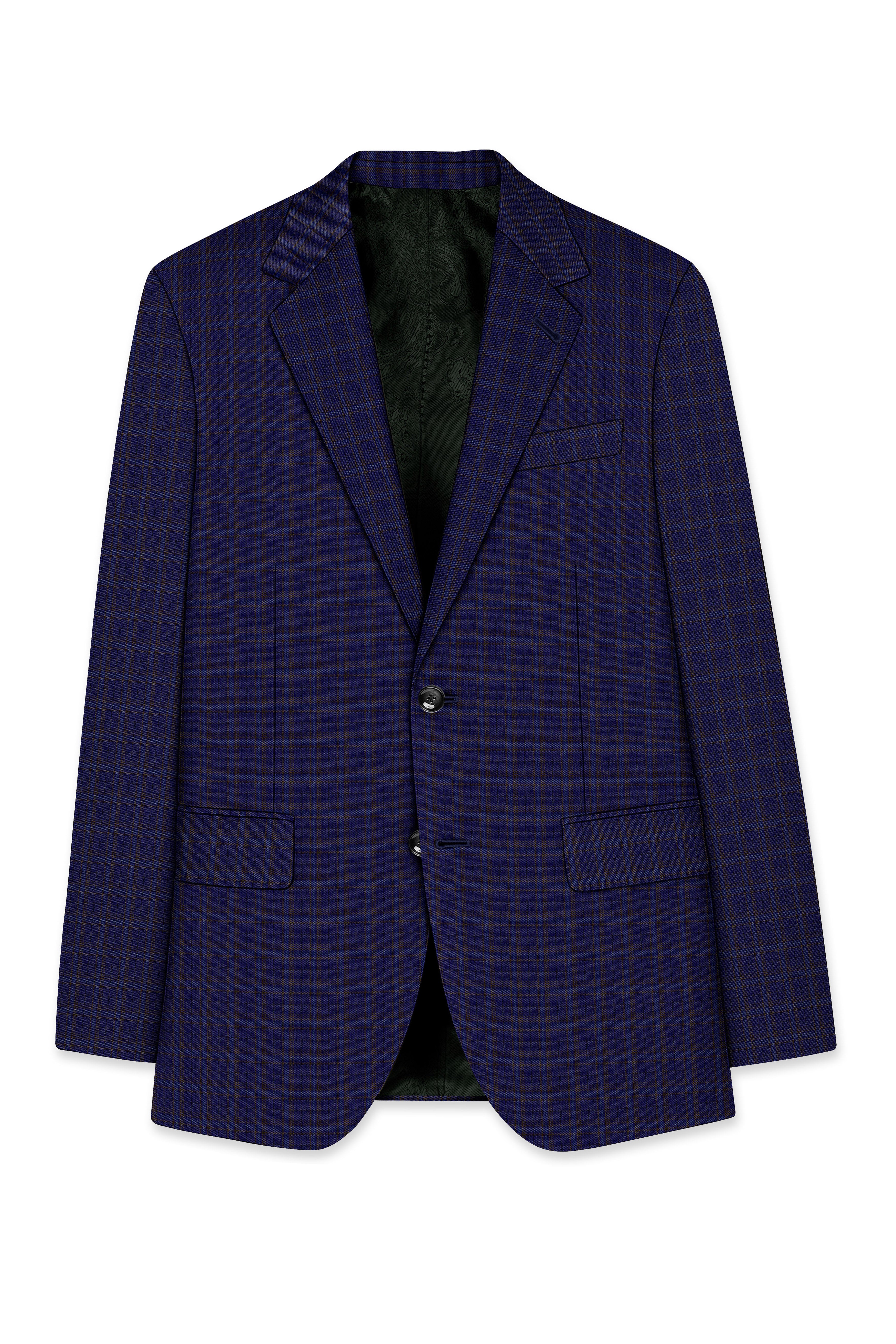 Plaivoro-Halti Blue Plaid Wool Rich Single Breasted Blazer