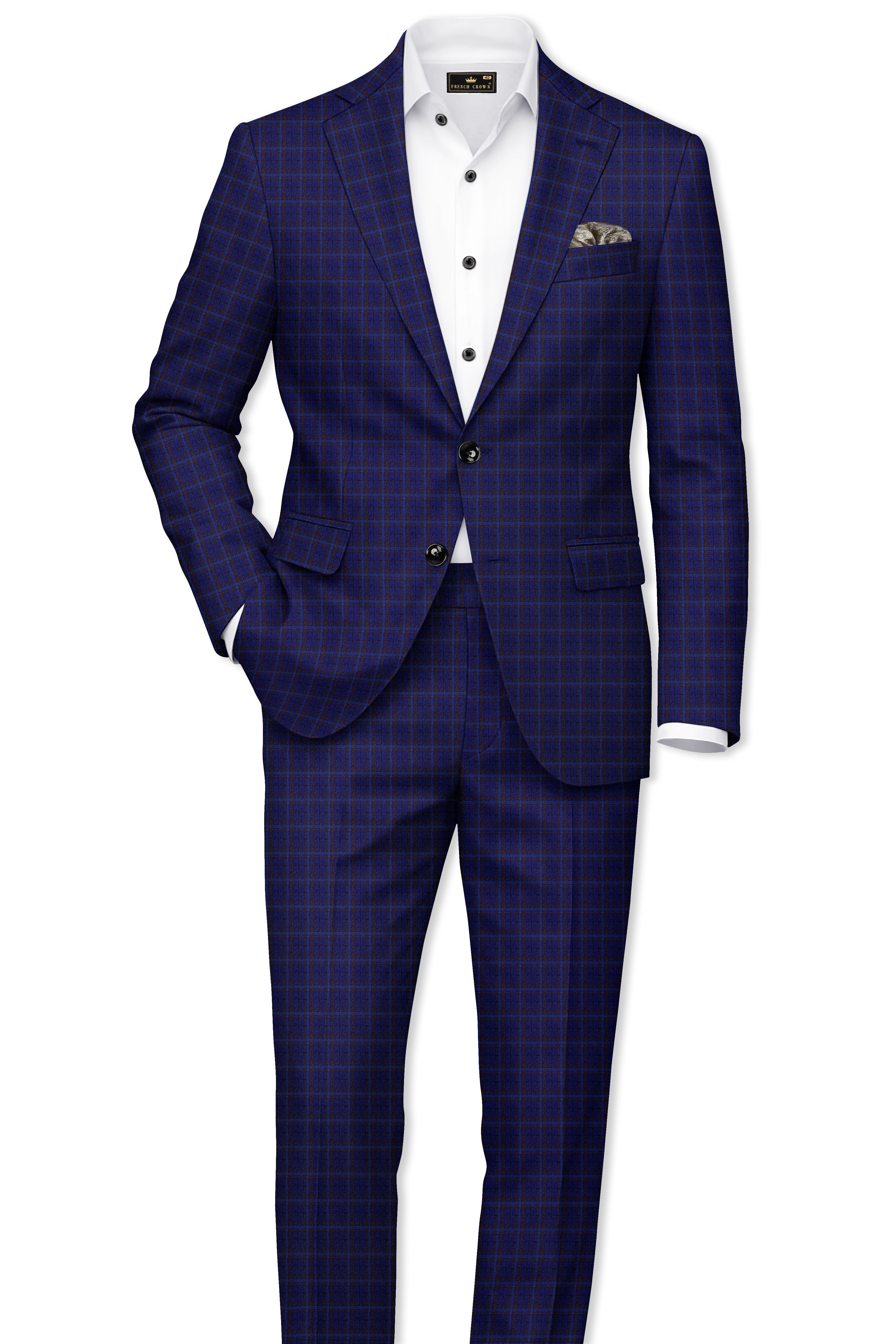 Plaivoro-Halti Blue Plaid Wool Rich Single Breasted Blazer