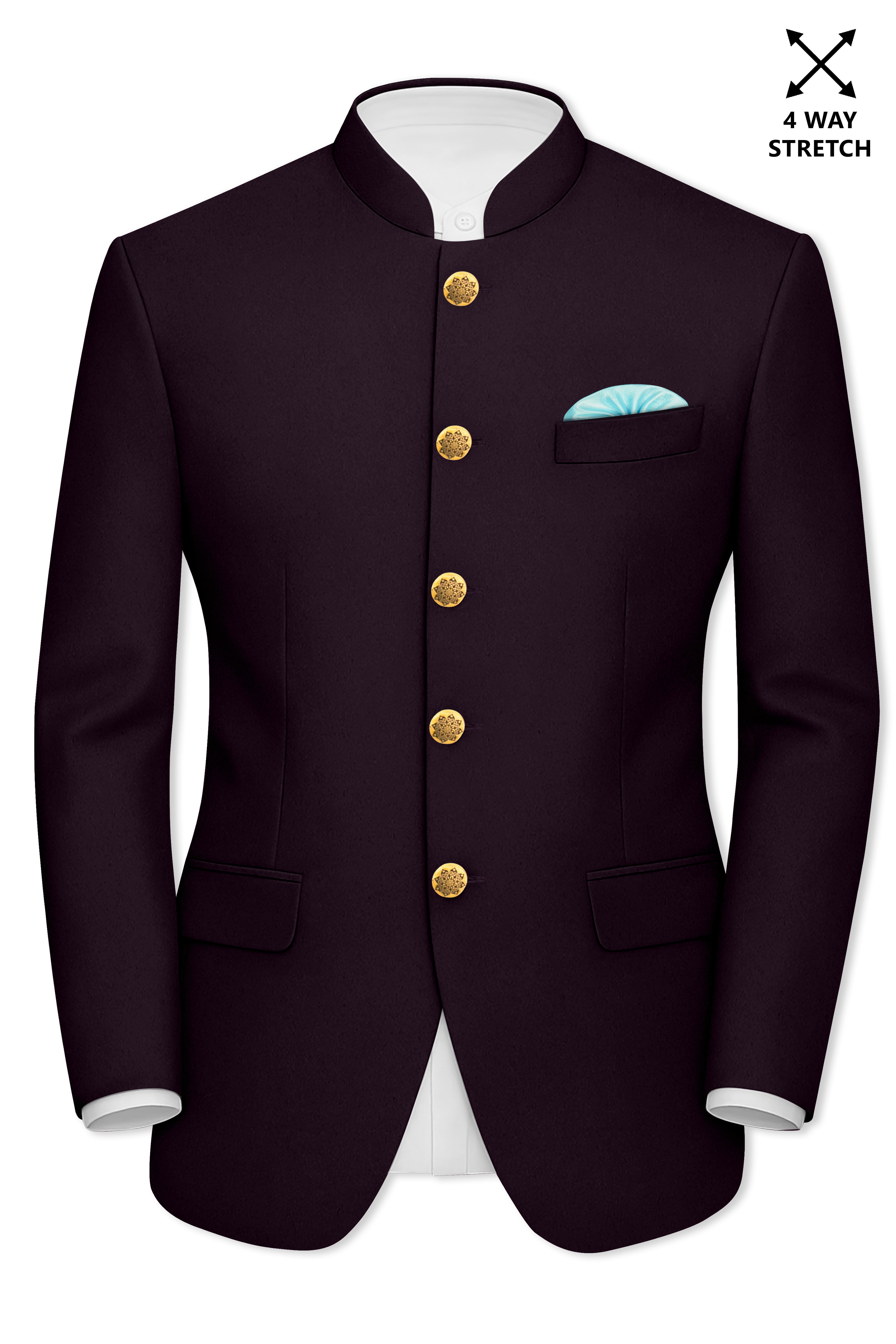 Marenzo-Korean Seal Maroon 4-Way Stretch Wool Rich Bandhgala Blazer