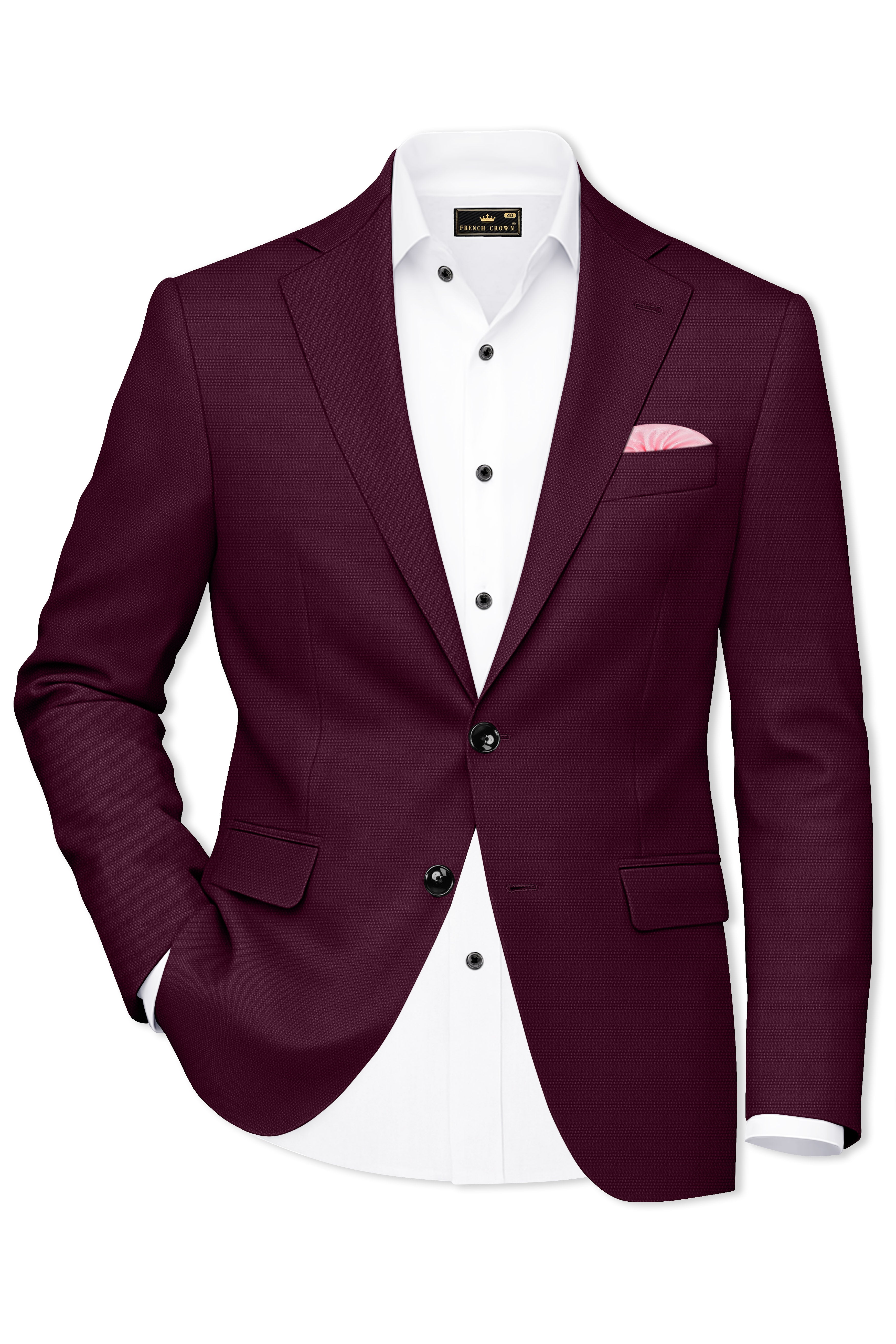 Auremar-Barossa Maroon Textured Wool Rich Single Breasted Blazer
