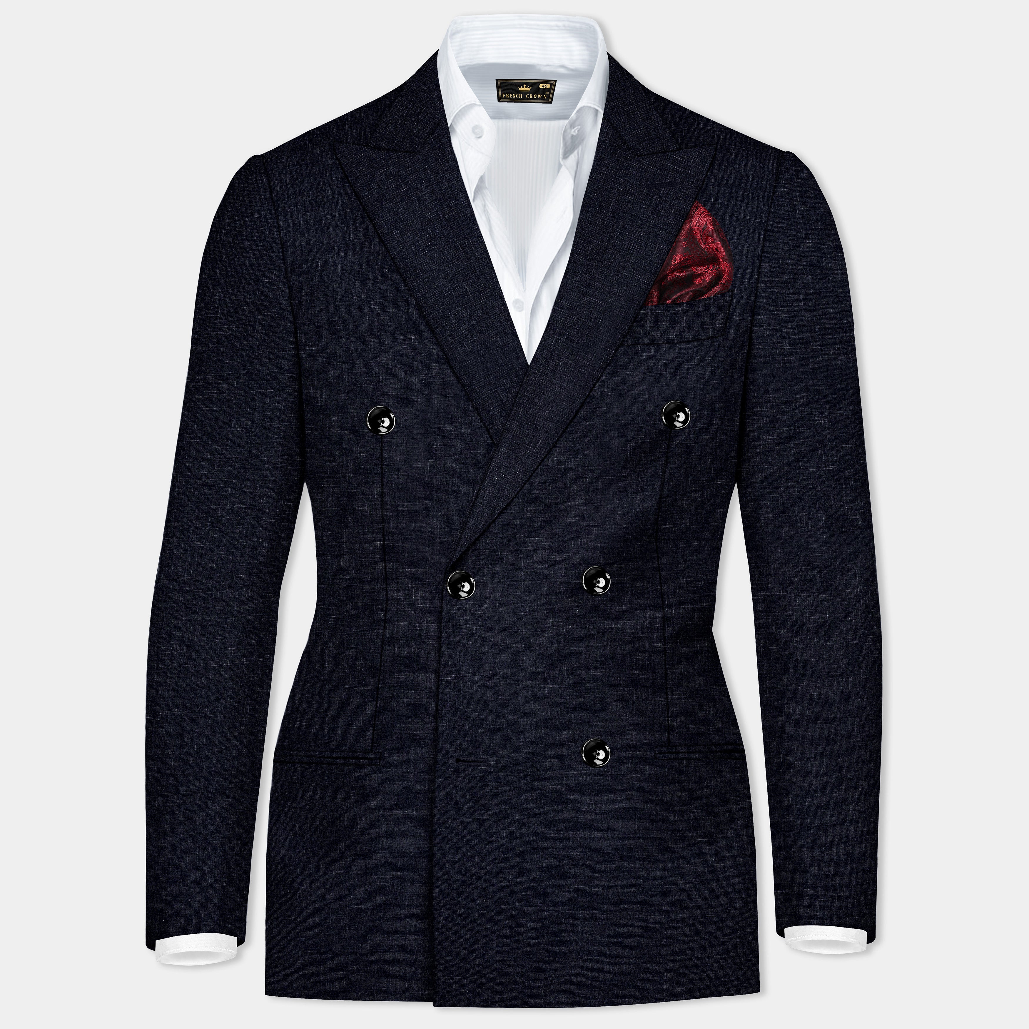 Navy Double-Breasted Linen Performance Blazer