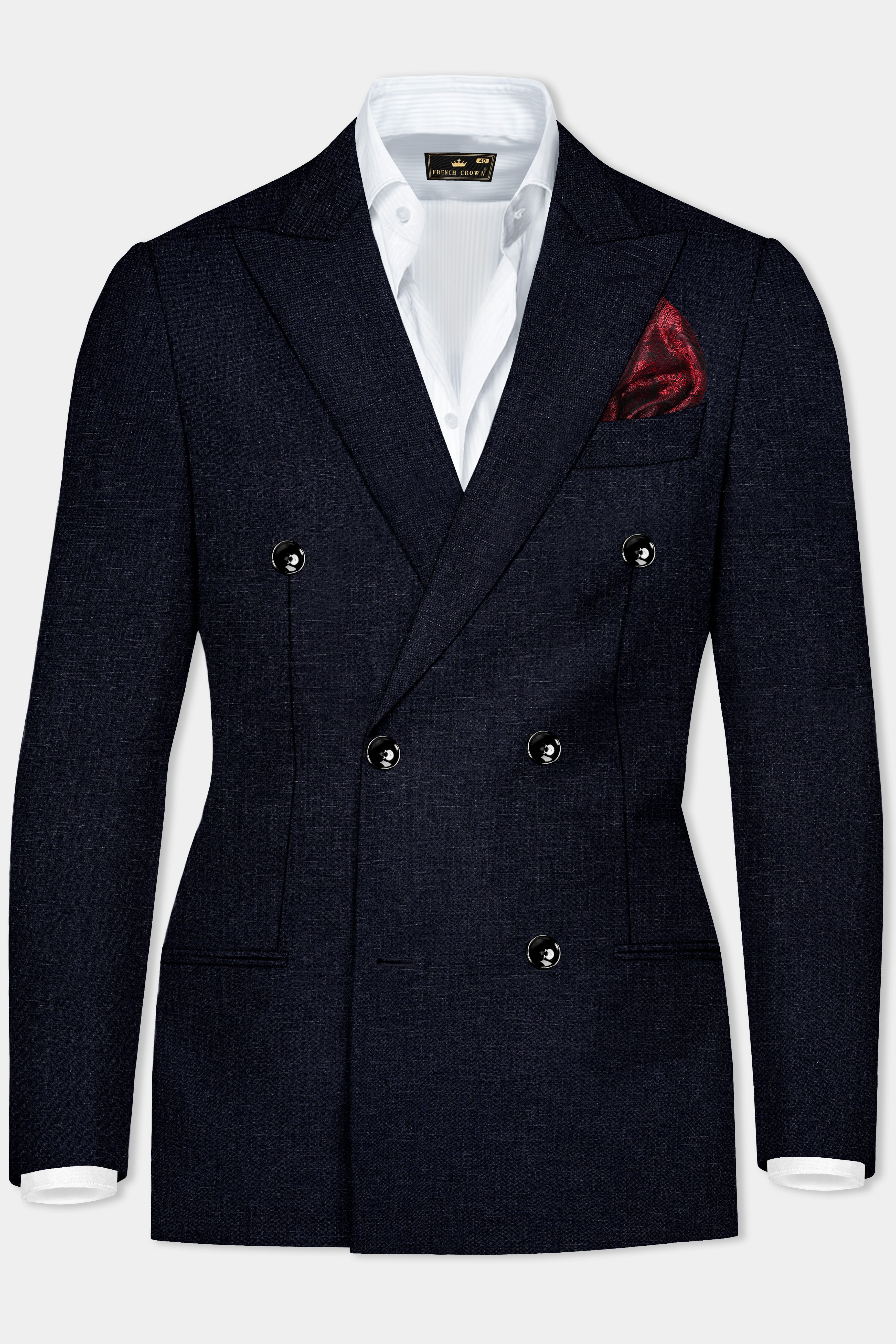 Navy Double-Breasted Linen Performance Blazer