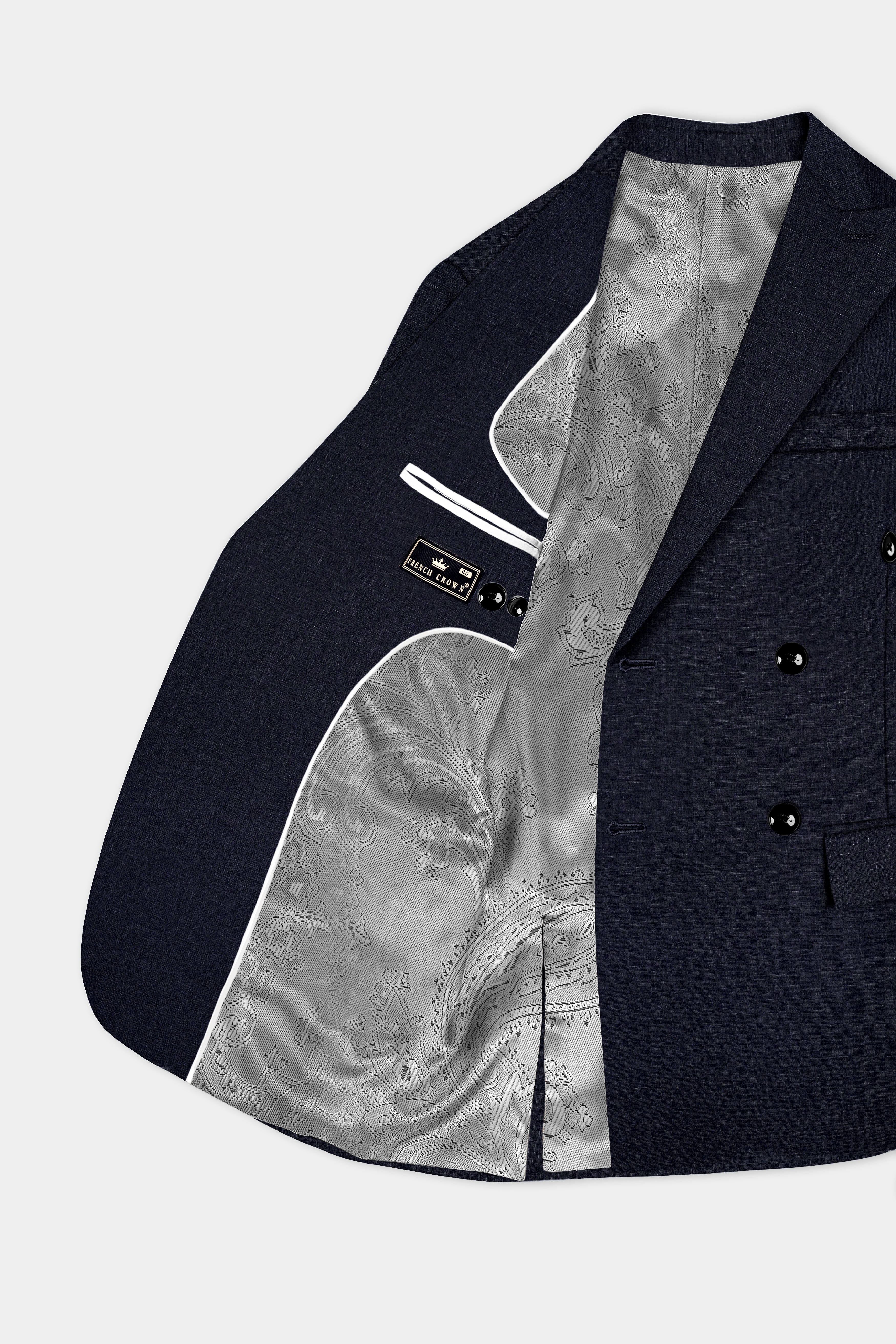 Navy Double-Breasted Linen Performance Blazer