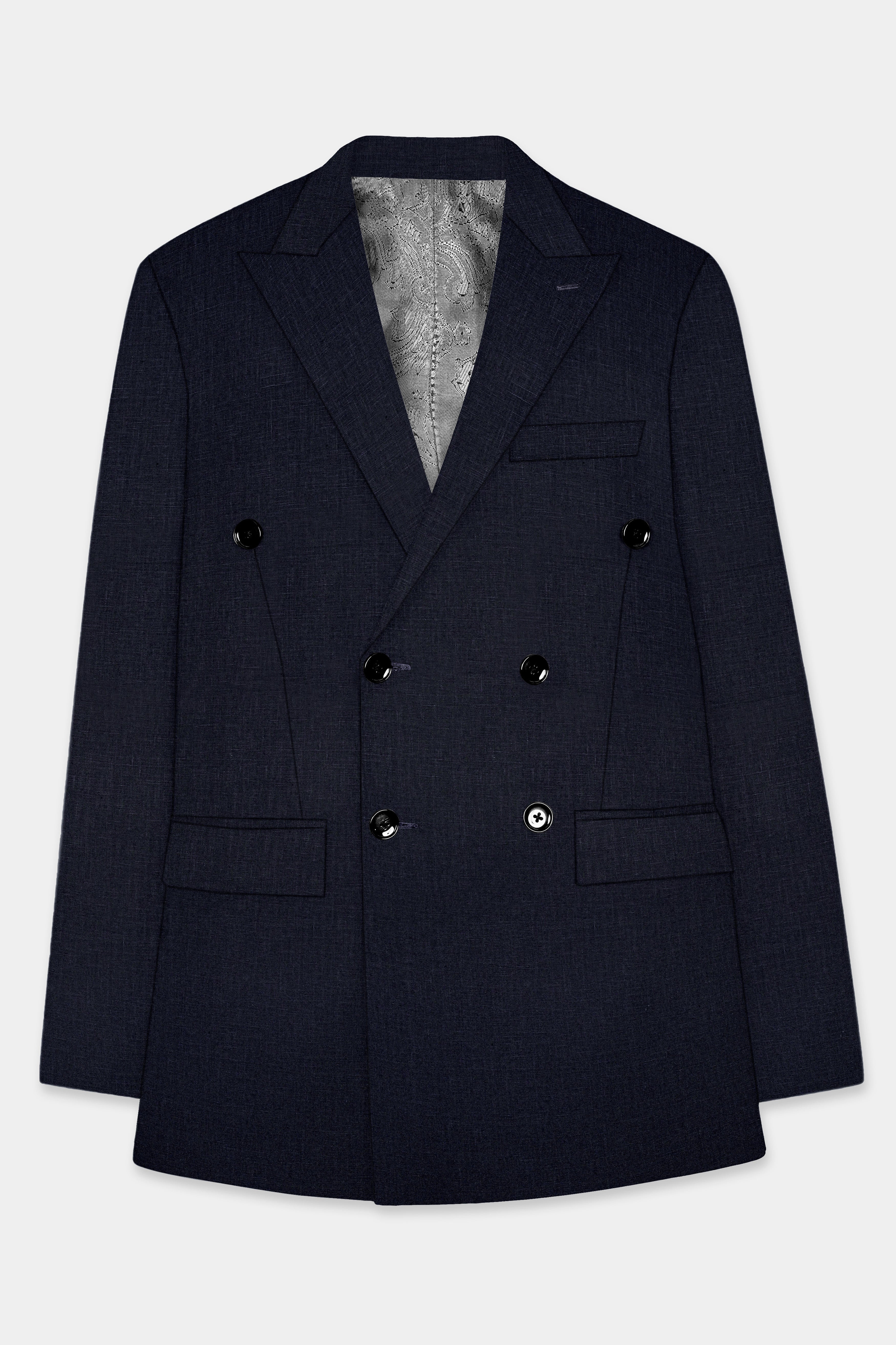 Navy Double-Breasted Linen Performance Blazer