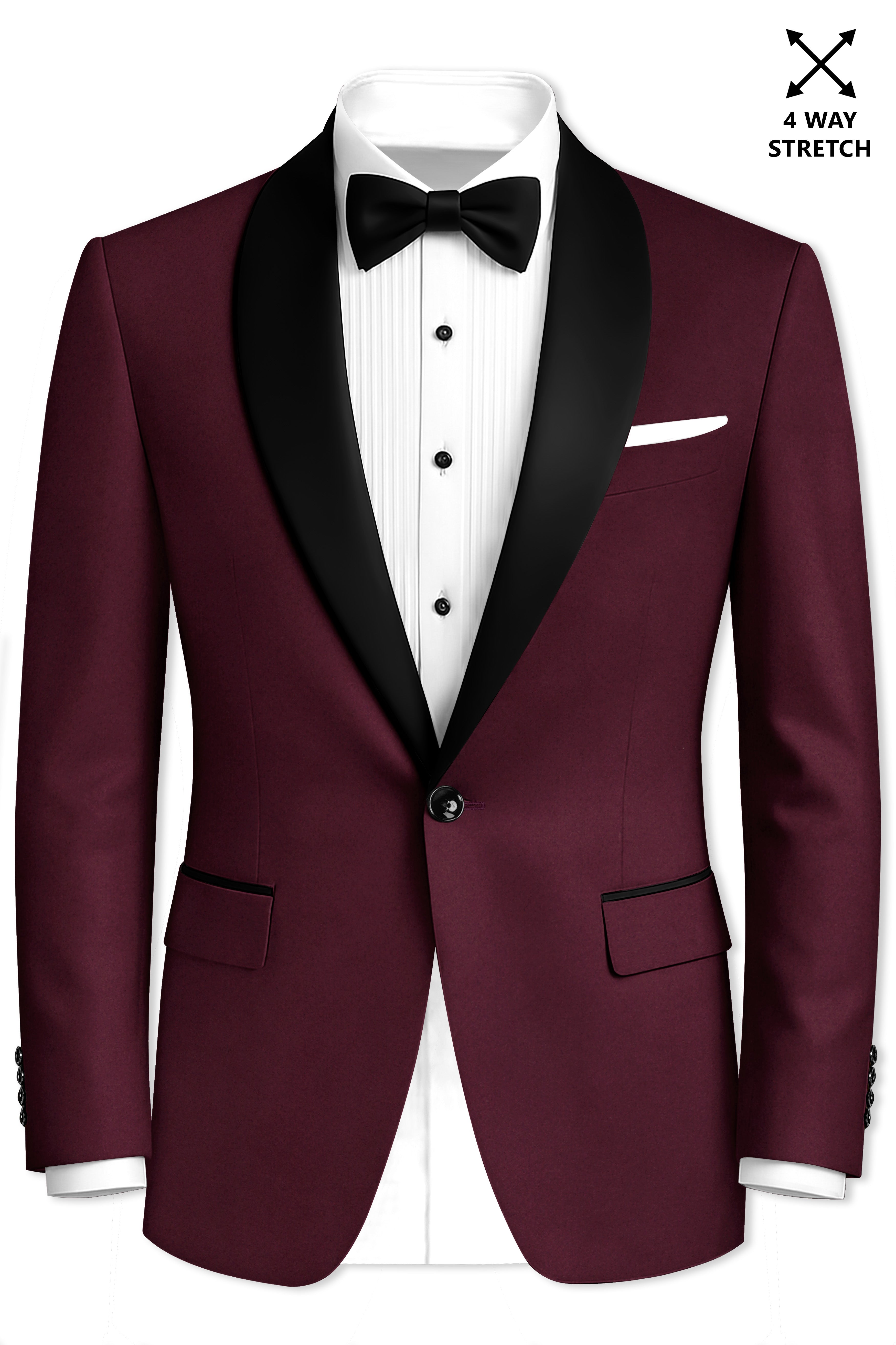 Flexmaro-Korean Crater Maroon 4-Way Stretch Wrinkle-Free Wool Rich Tuxedo Blazer