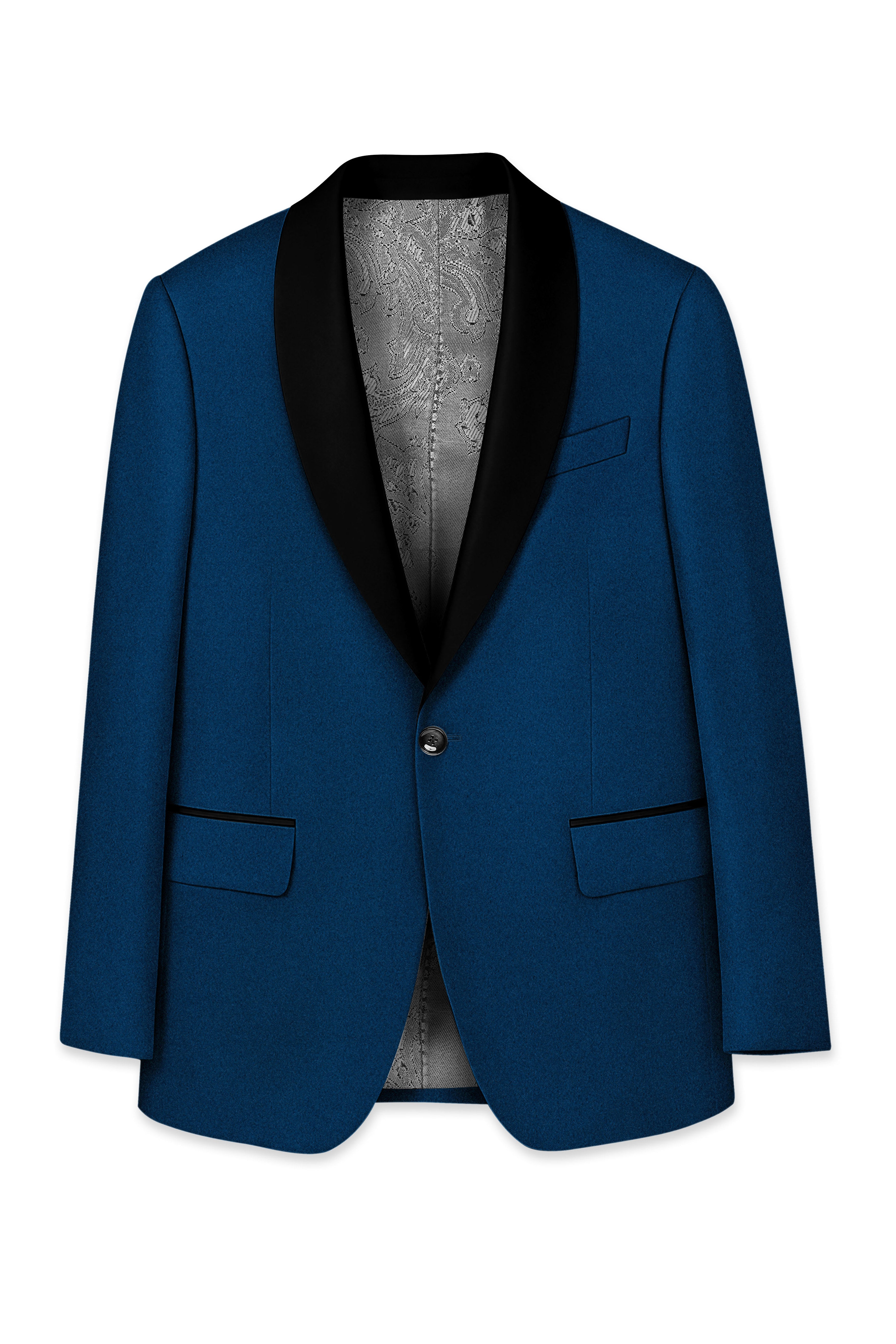Aureblu-Korean Prussian Blue 4-Way Stretch Wrinkle-Free Wool Rich Tuxedo Blazer