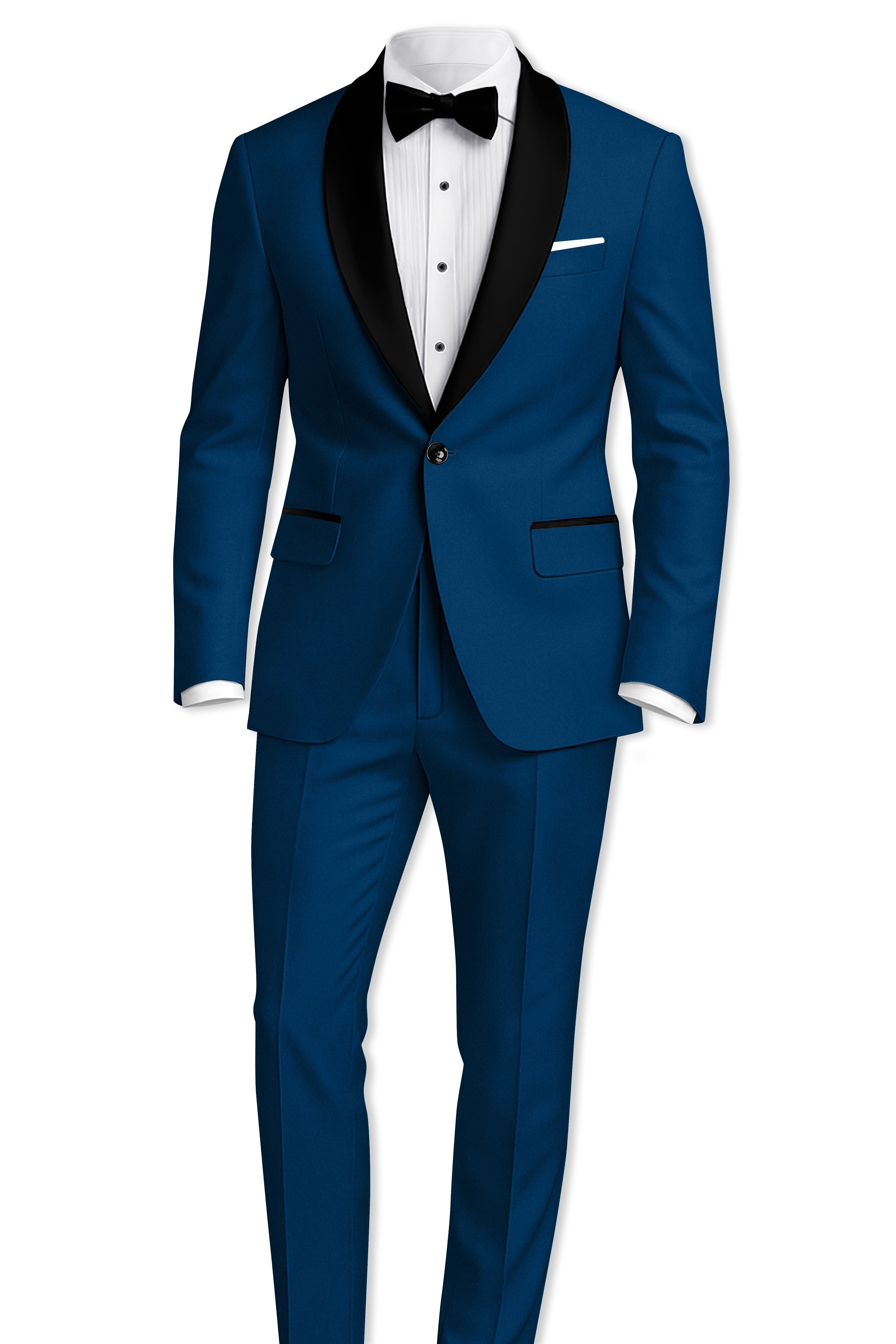 Aureblu-Korean Prussian Blue 4-Way Stretch Wrinkle-Free Wool Rich Tuxedo Blazer