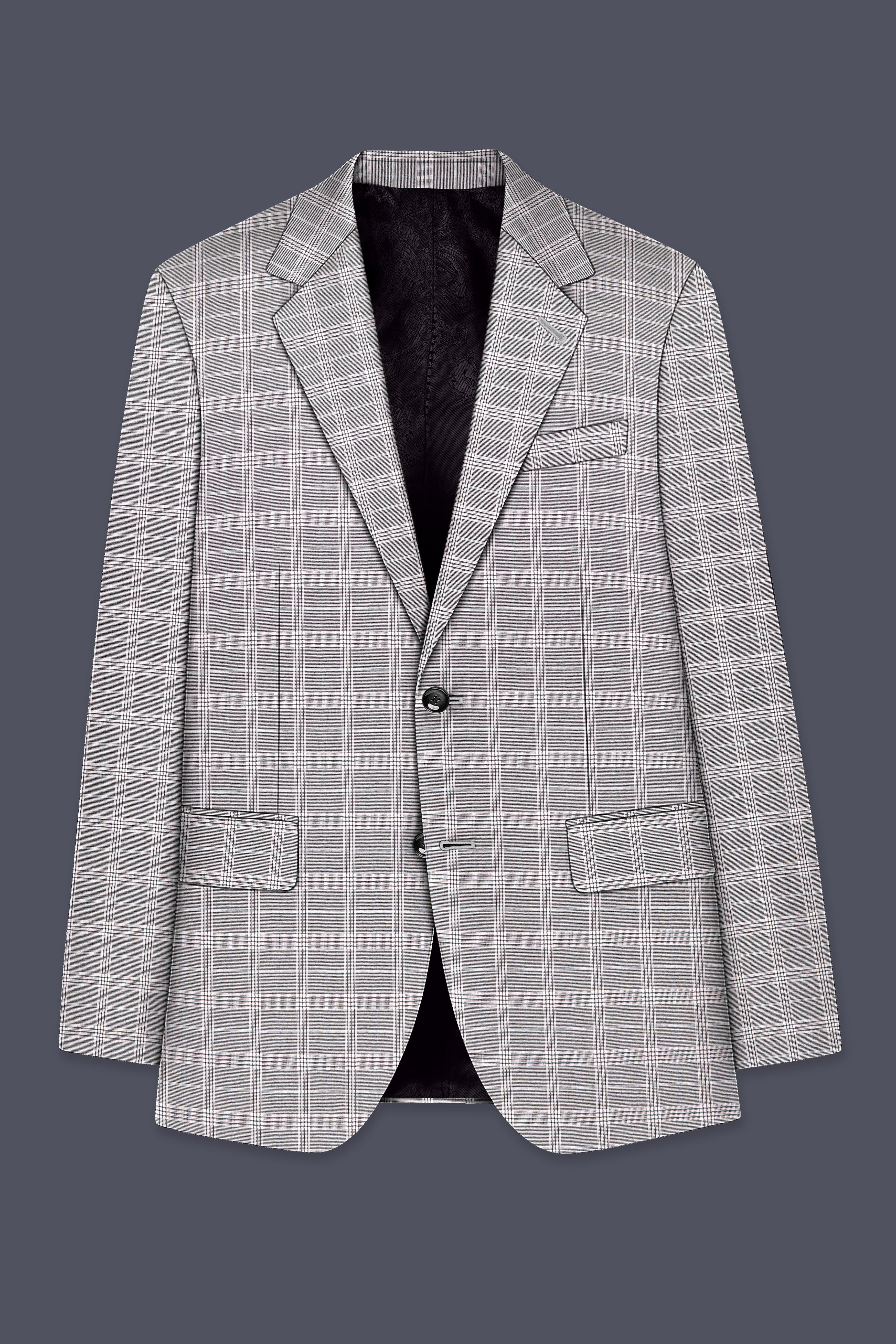 Noblero-Nobel Gray Plaid Wool Rich Single Breasted Blazer