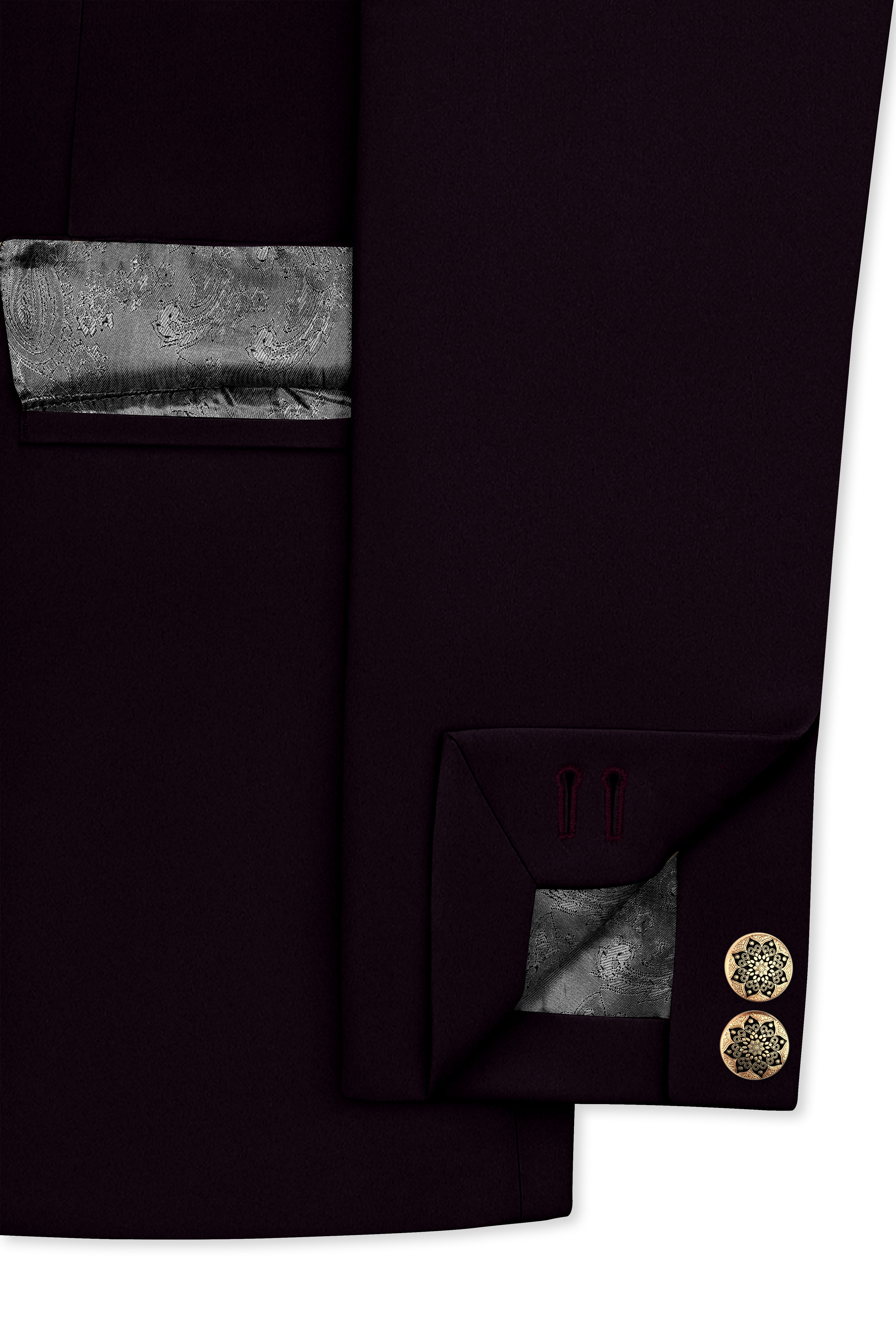 Marenzo-Korean Seal Maroon 4-Way Stretch Wool Rich Cross Placket Bandhgala Blazer