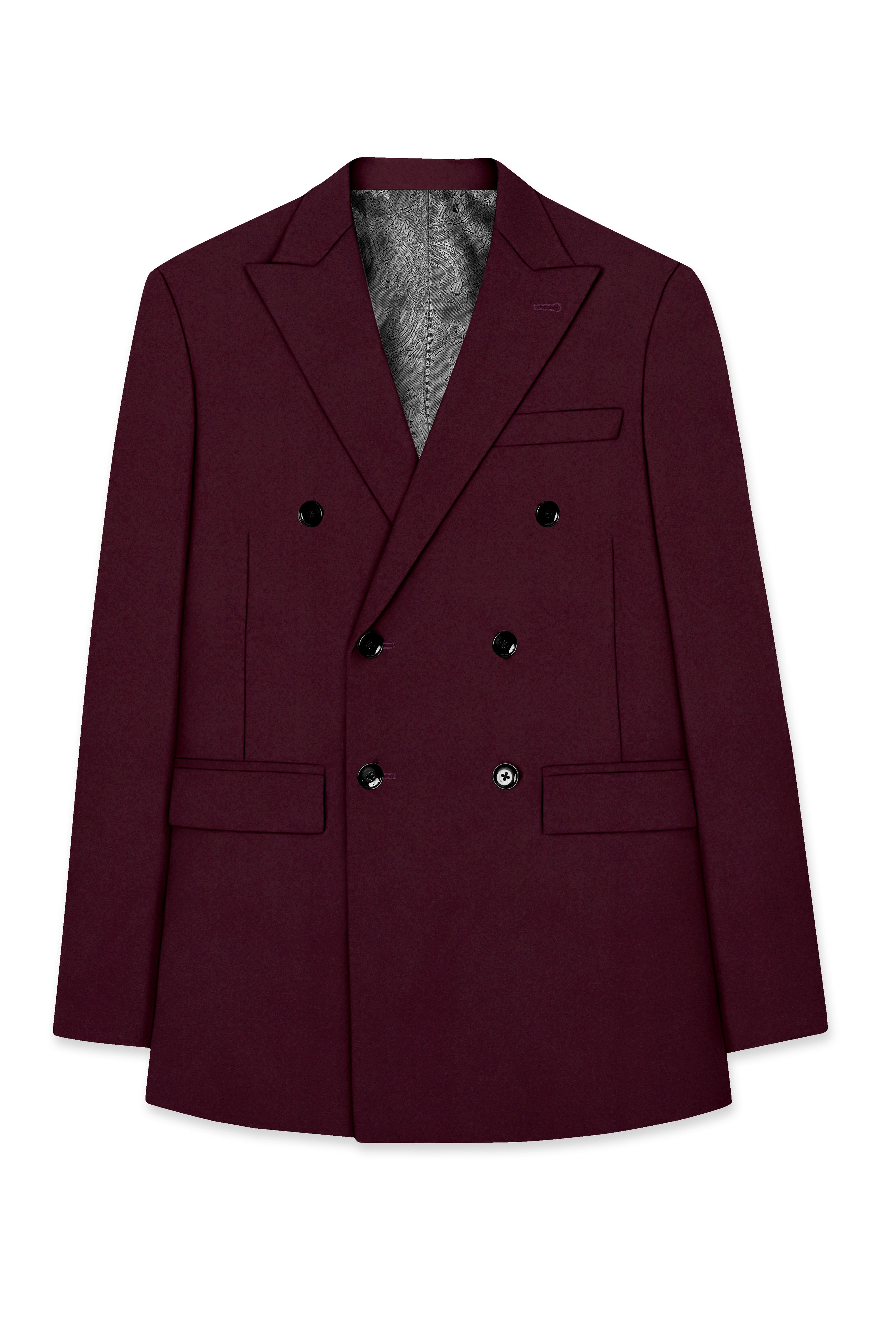 Flexmaro-Korean Crater Maroon 4-Way Stretch Wool Rich Double Breasted Blazer