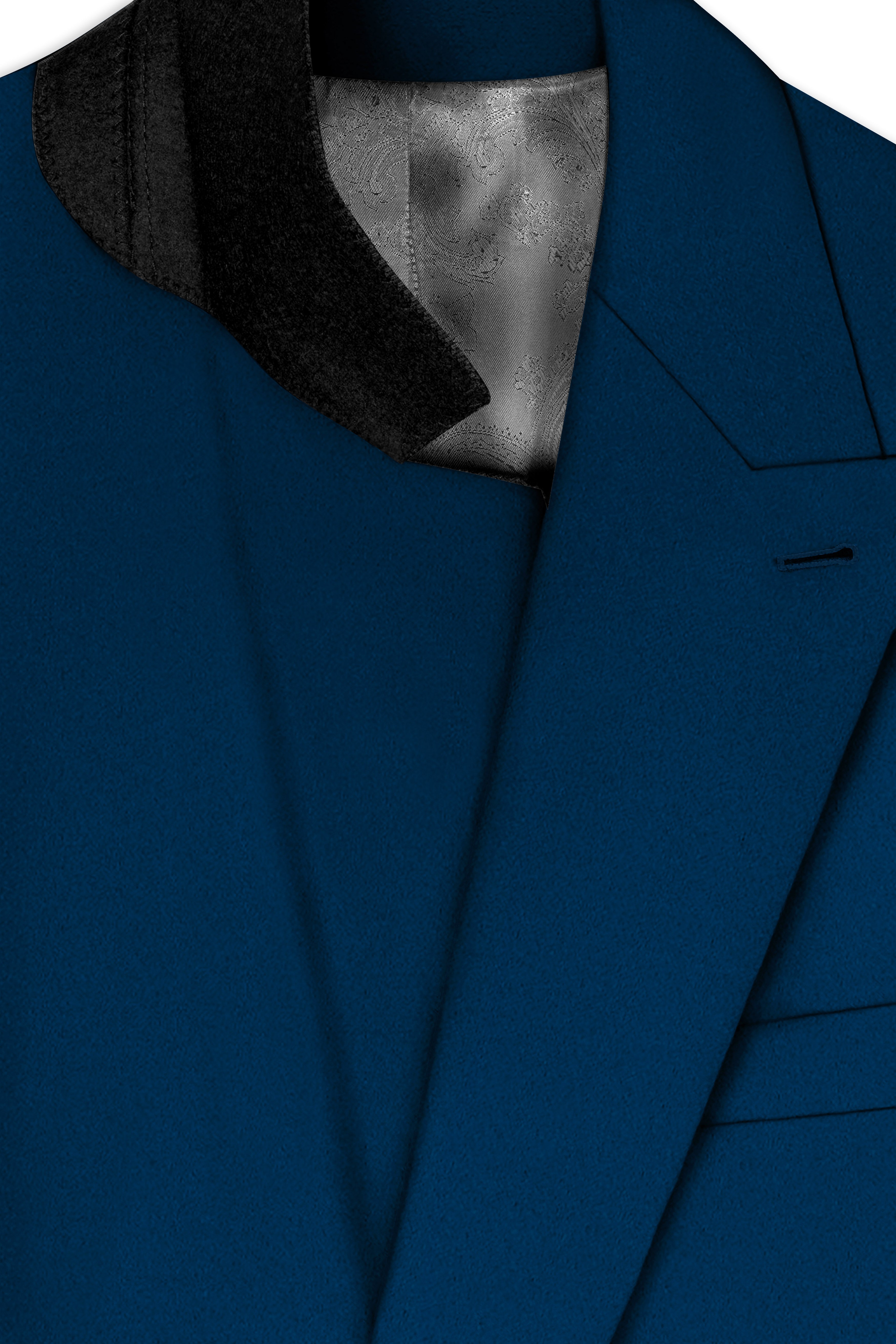 Aureblu-Korean Prussian Blue 4-Way Stretch Wrinkle-Free Wool Rich Double Breasted Blazer