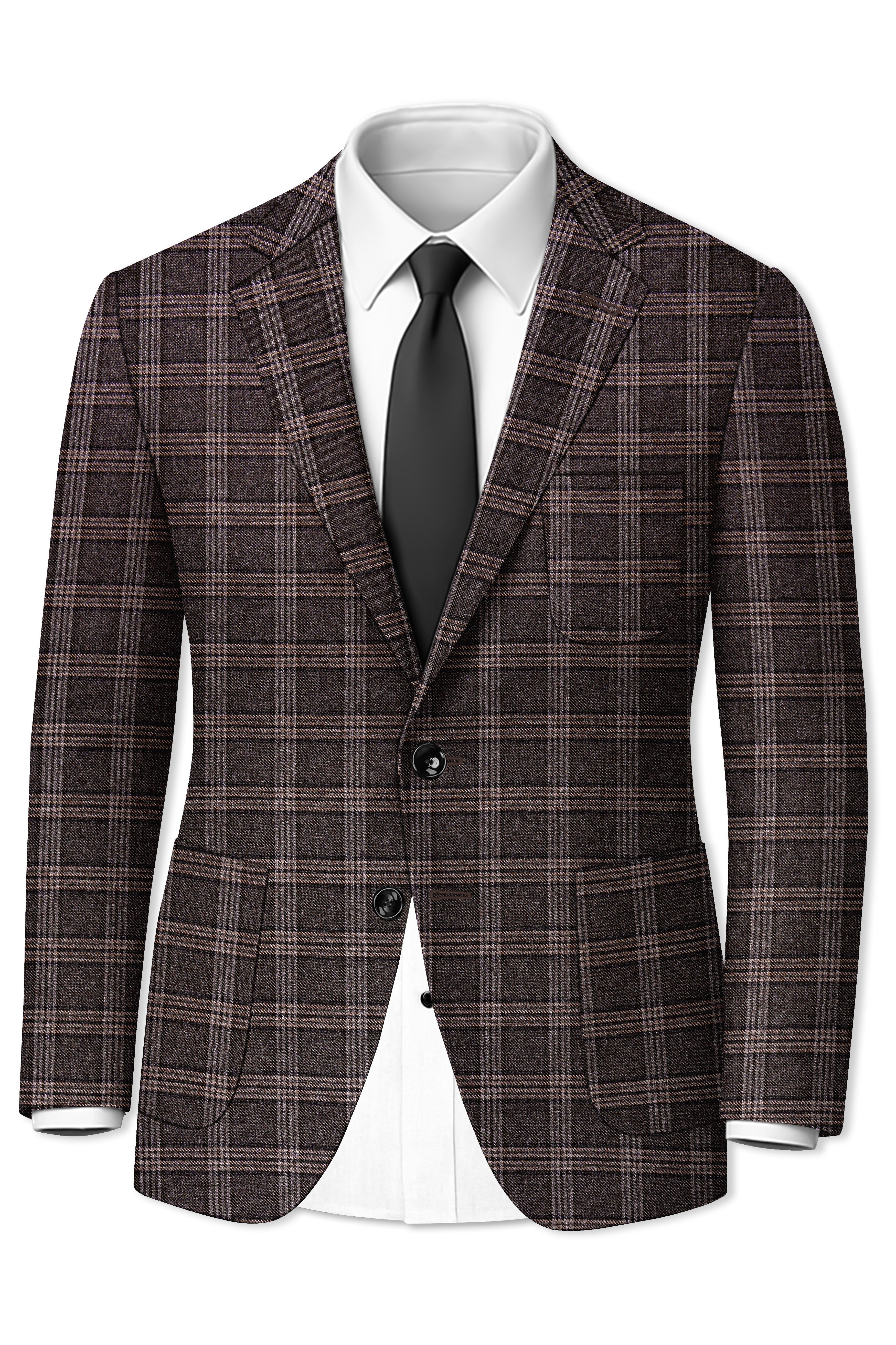 Eclenzo-Eclipse Brown Plaid Tweed Single Breasted Sports Blazer