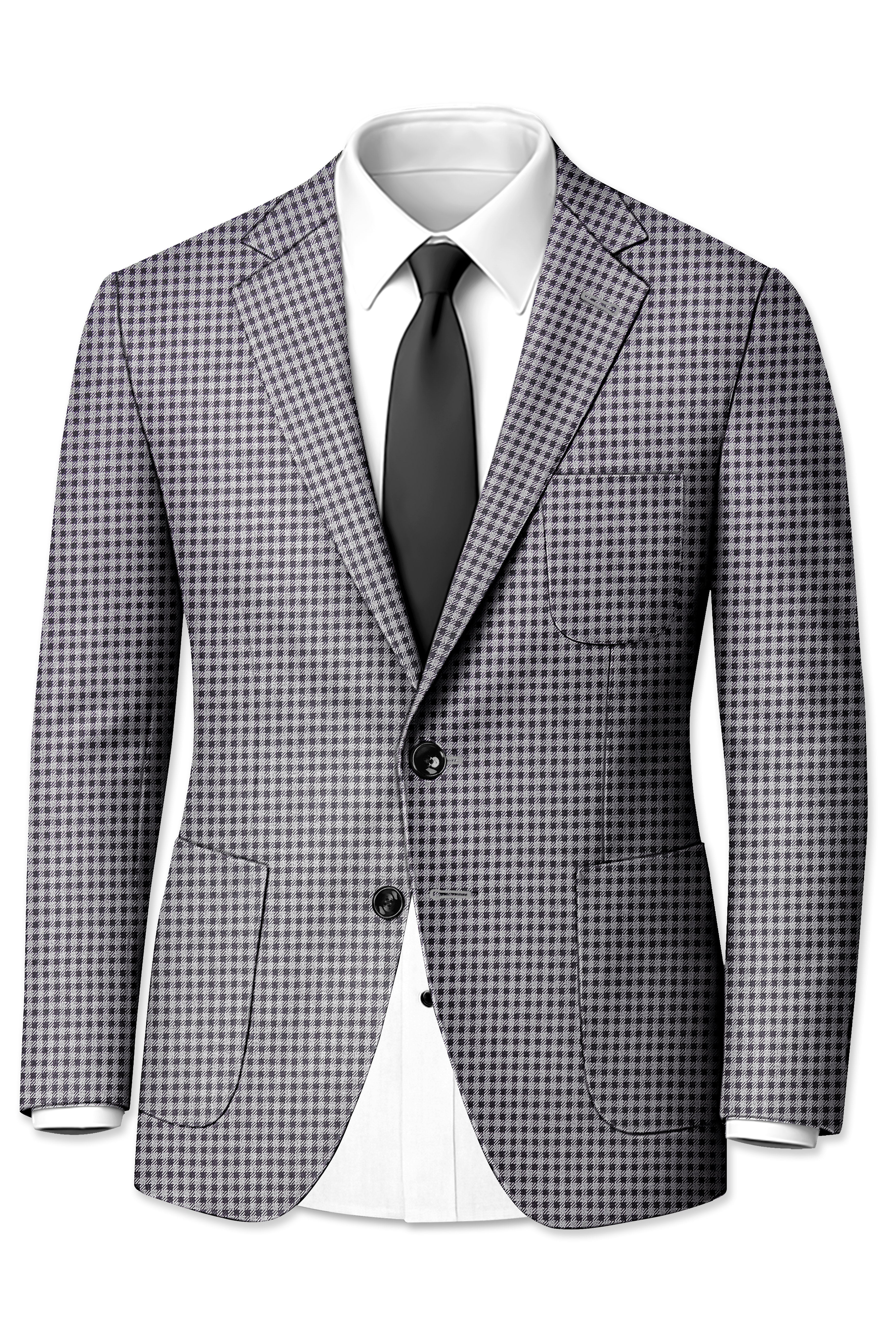 Graphite-Metallic Gray And Tuatara Gingham Plaid Tweed Single Breasted Sports Blazer