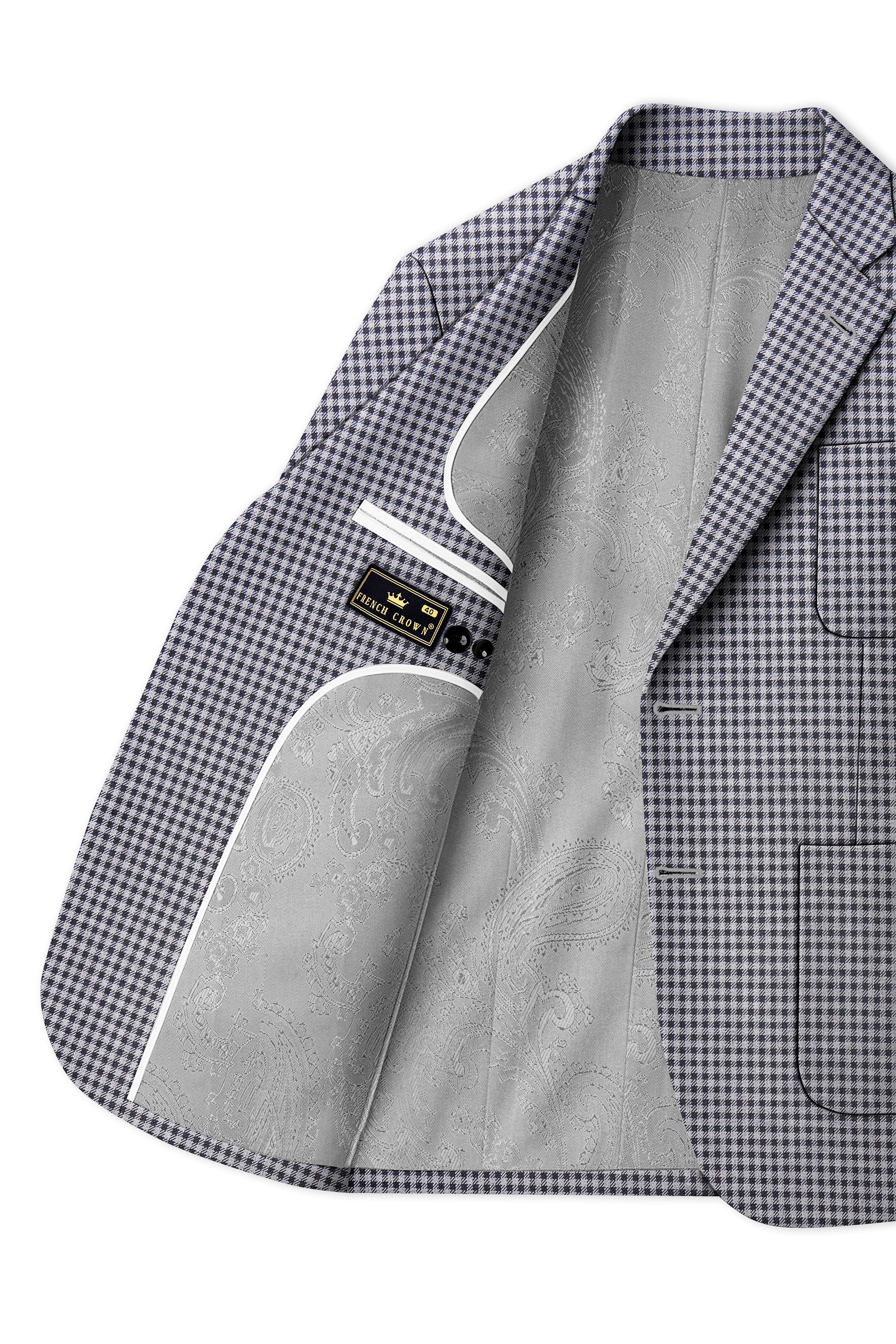 Graphite-Metallic Gray And Tuatara Gingham Plaid Tweed Single Breasted Sports Blazer