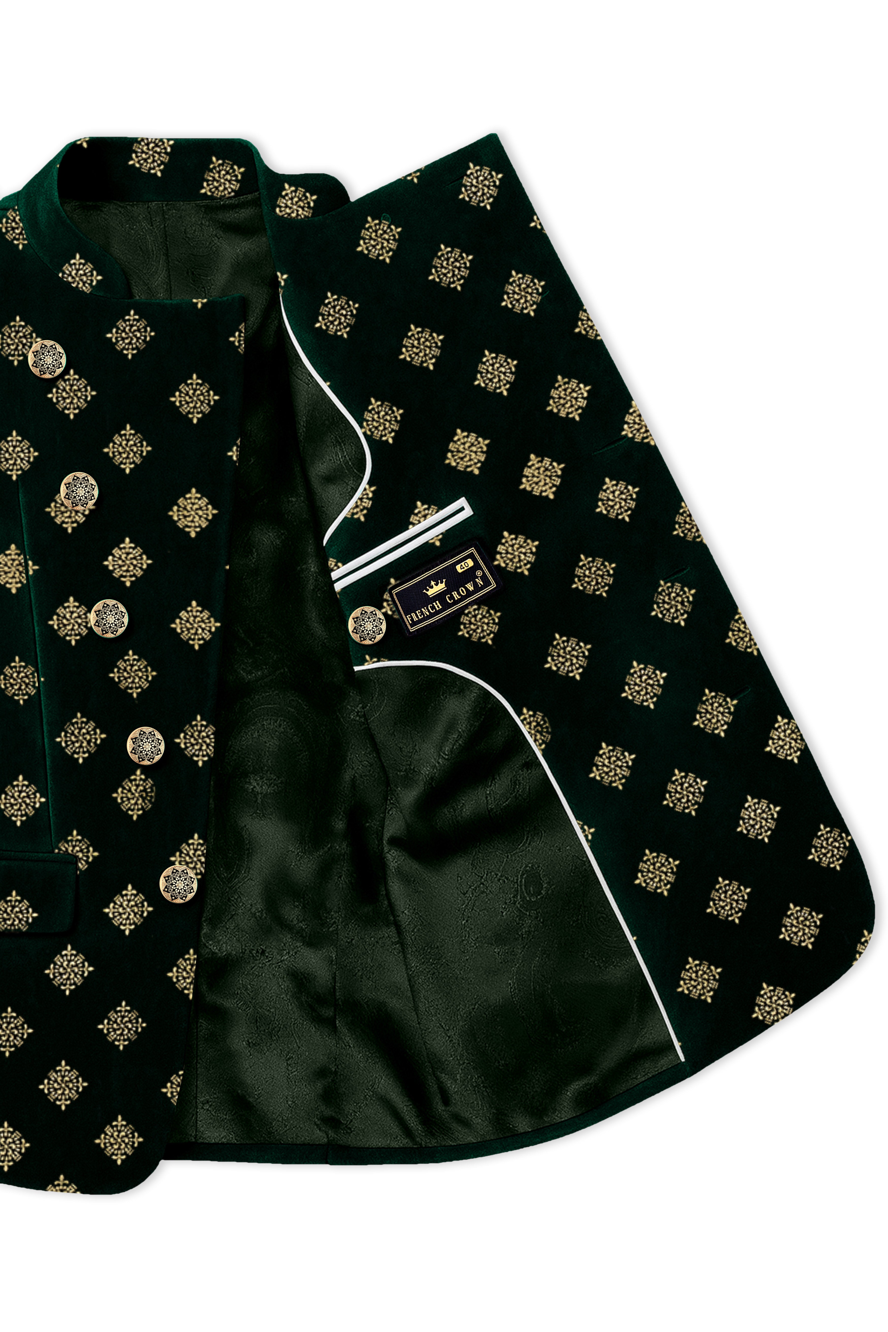 Verdoro-Gordons Green Textured Velvet Cross Placket Bandhgala Blazer