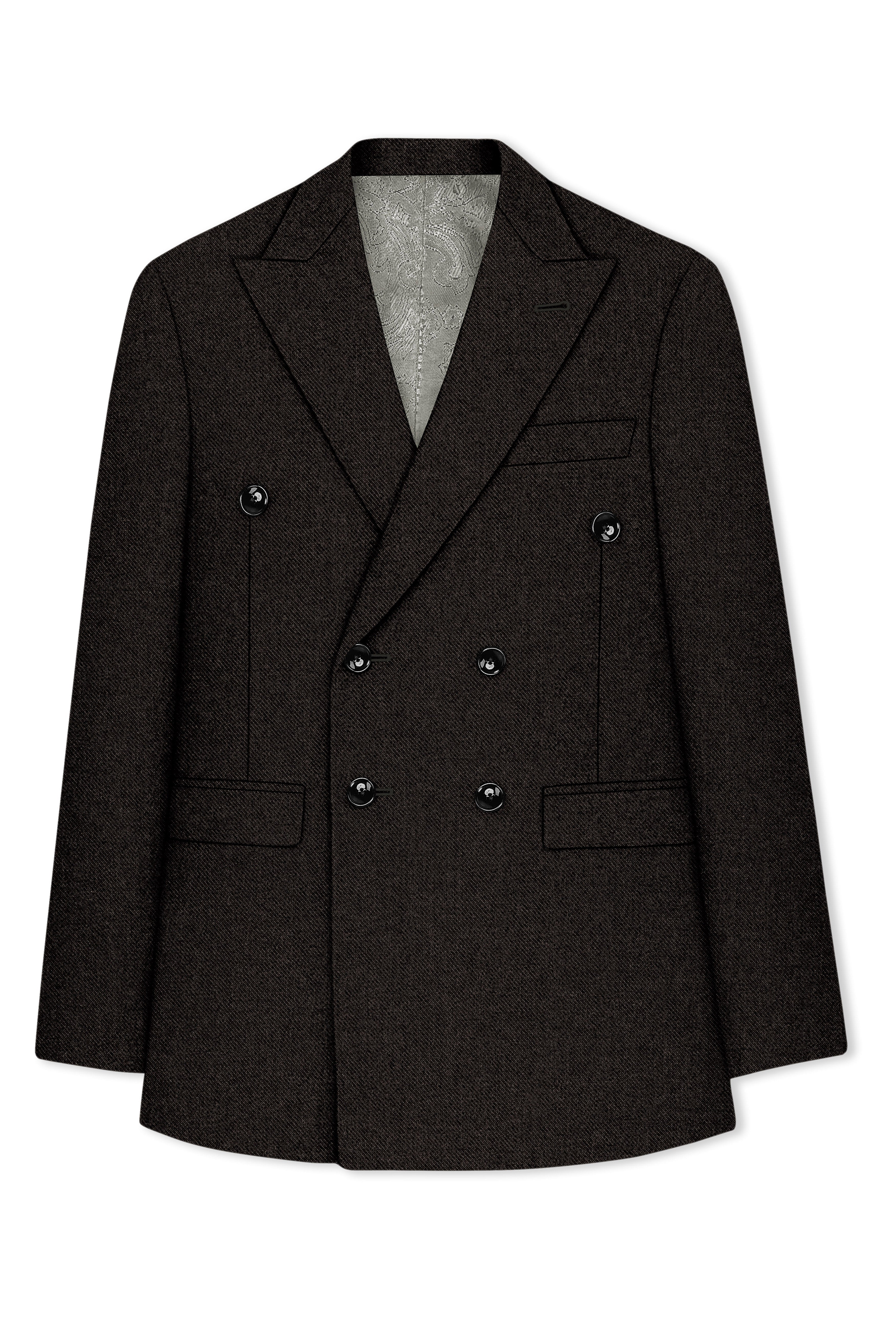 Aurezeus-Zeus Brown Textured Tweed Double Breasted Blazer