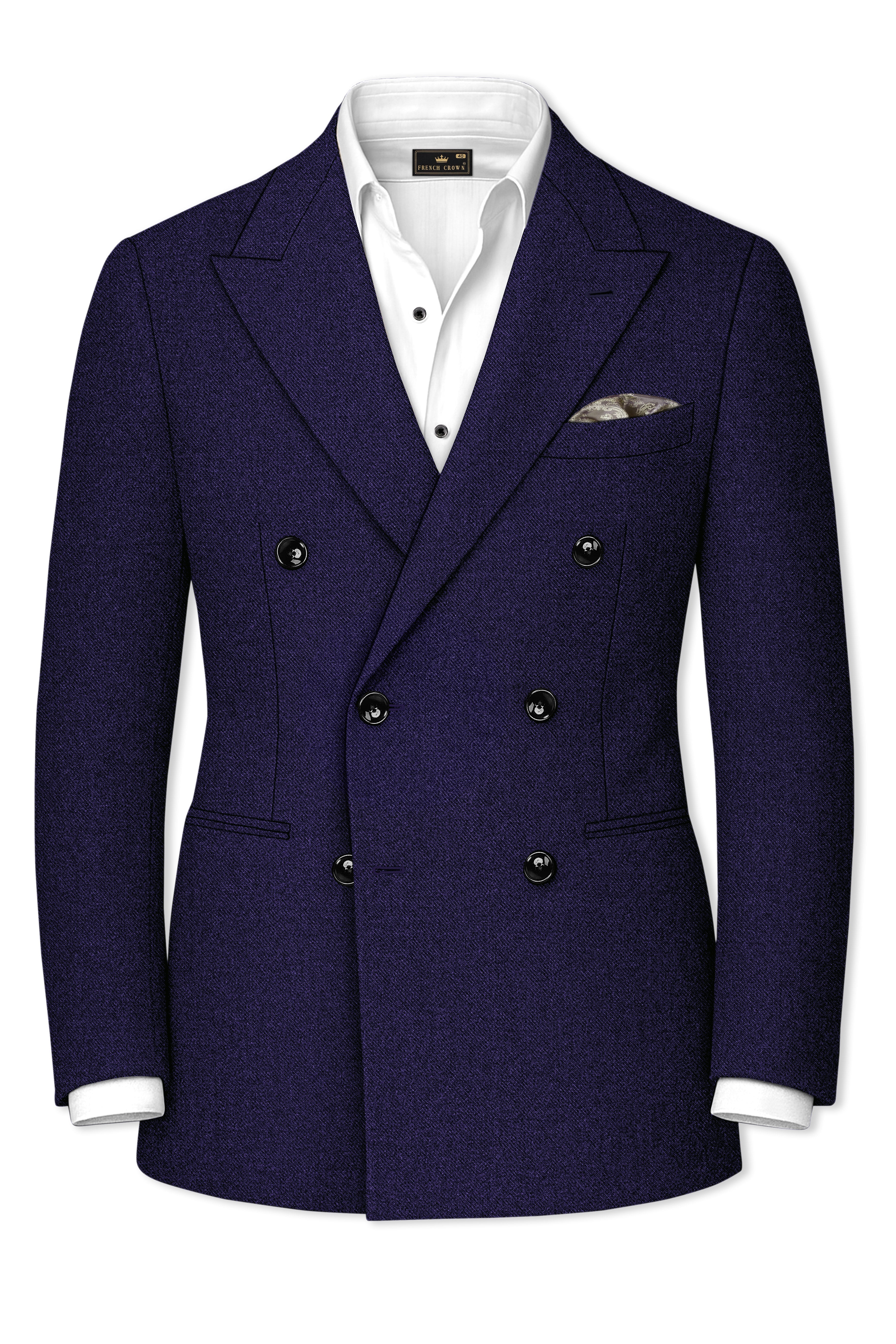 Bluvoro-Mirage Blue Textured Tweed Double Breasted Blazer