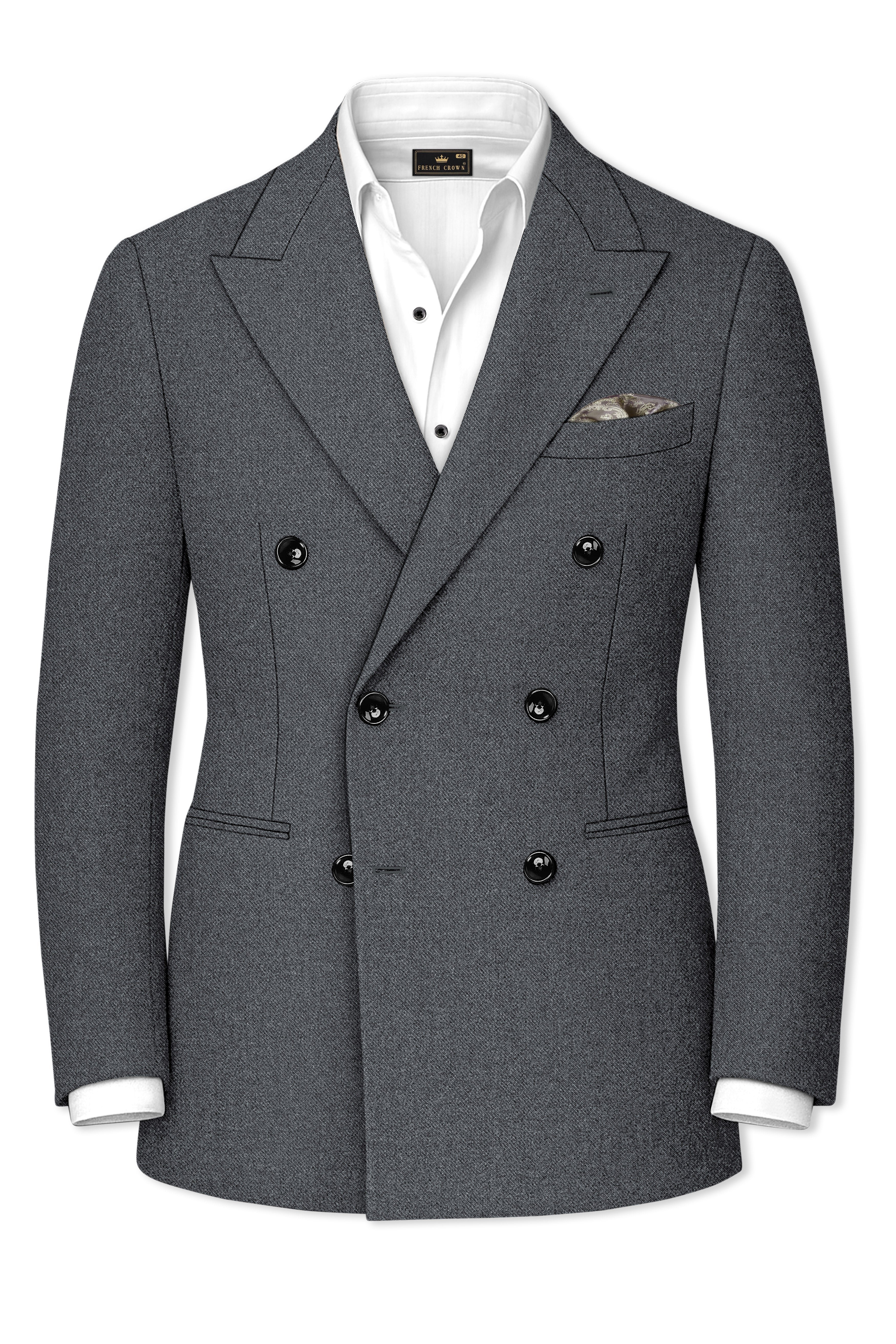 Gravano-Ship Gray Textured Tweed Premium Wool Rich Double Breasted