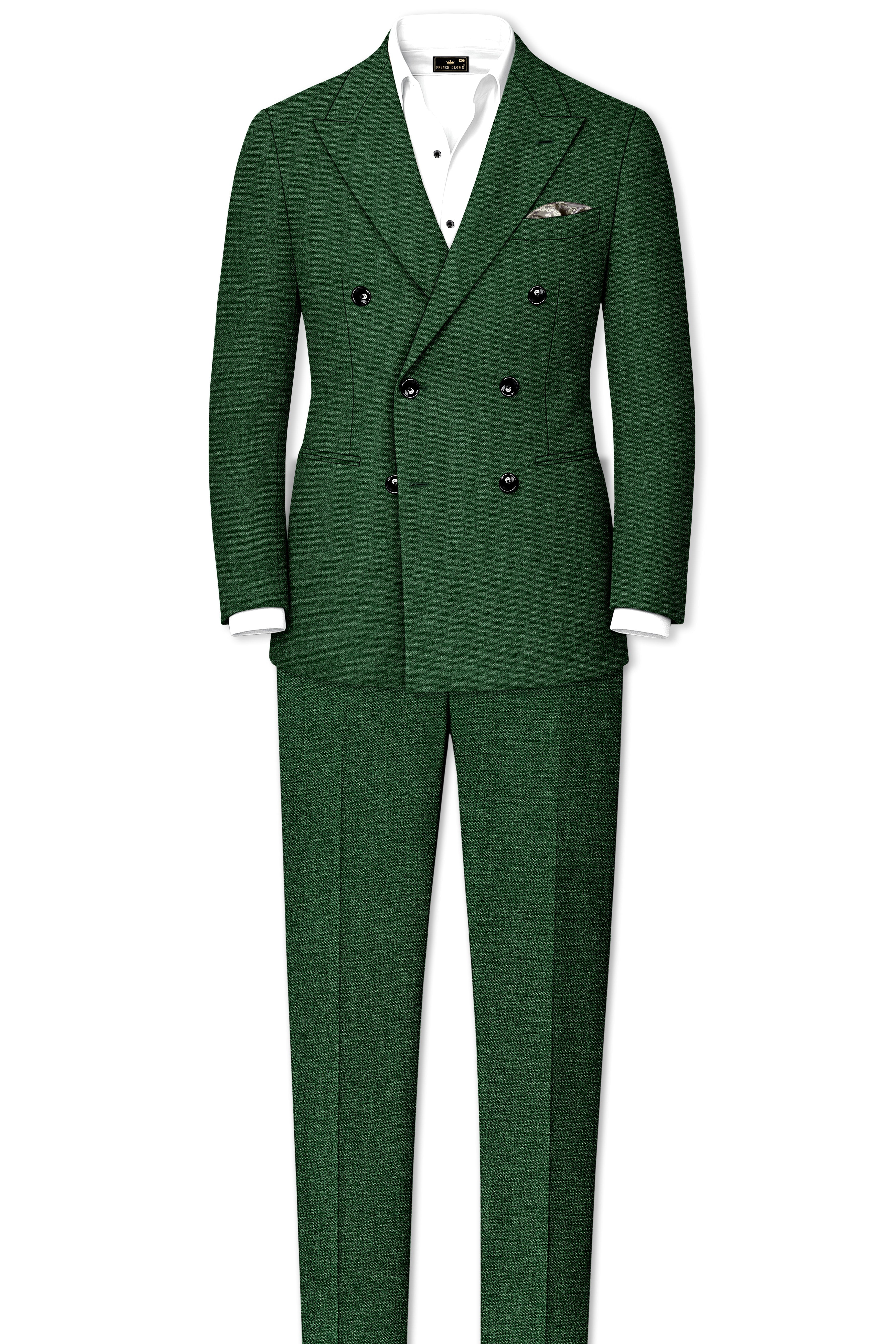 Virenza-Mystle Green Textured Tweed Double Breasted Blazer