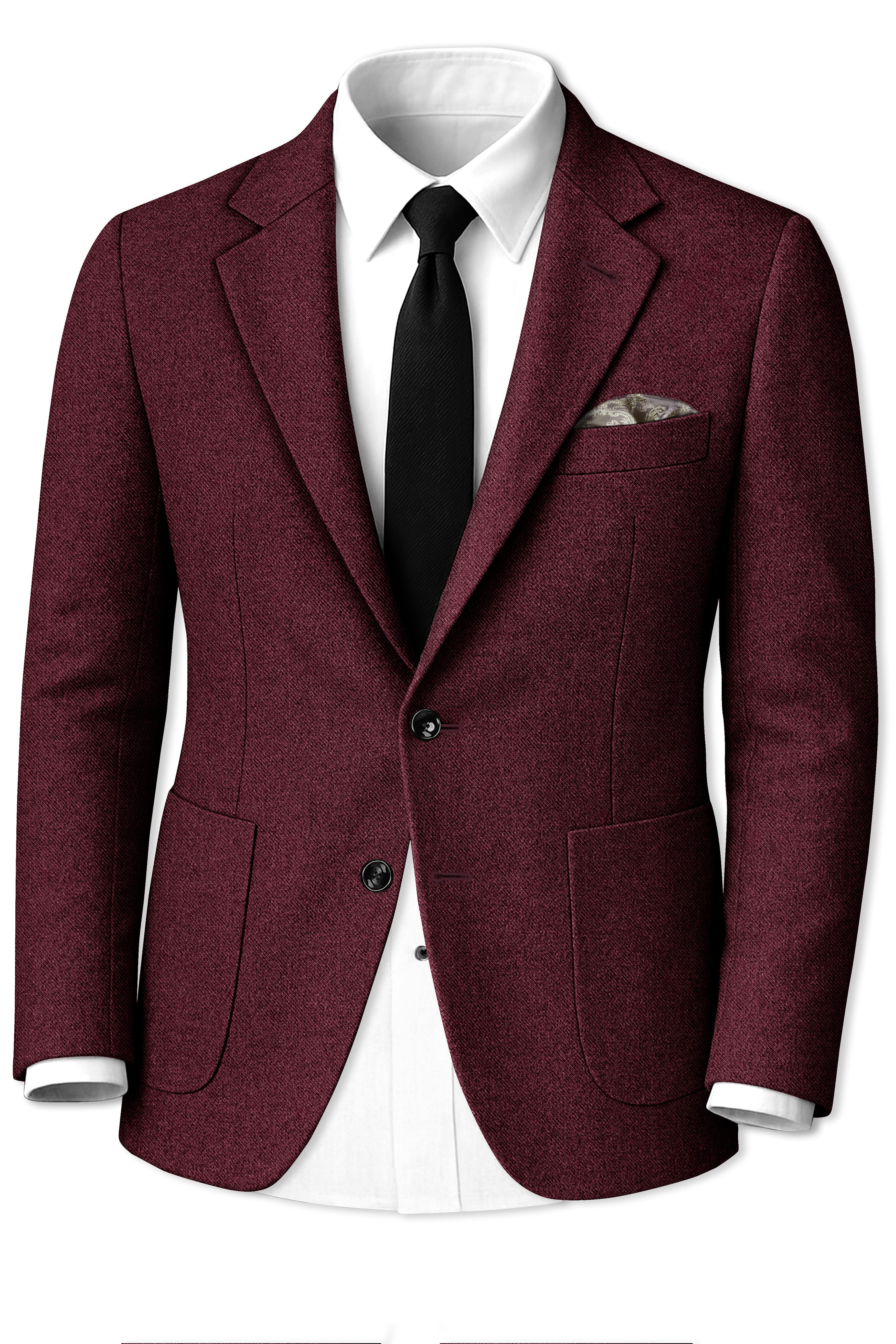 Burgvoro-Crated Maroon Textured Tweed Single Breasted Sports Blazer