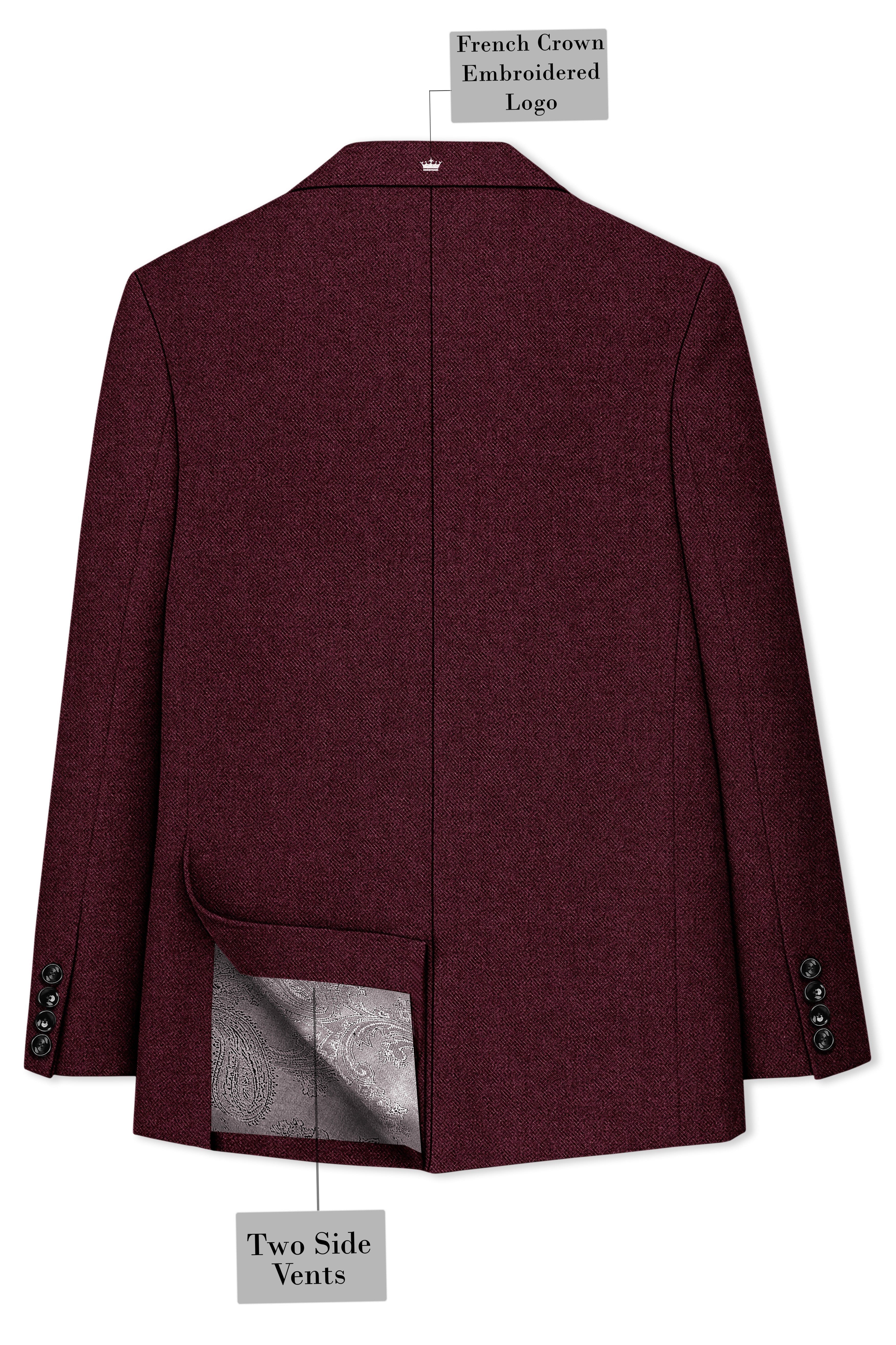Burgvoro-Crated Maroon Textured Tweed Single Breasted Sports Blazer
