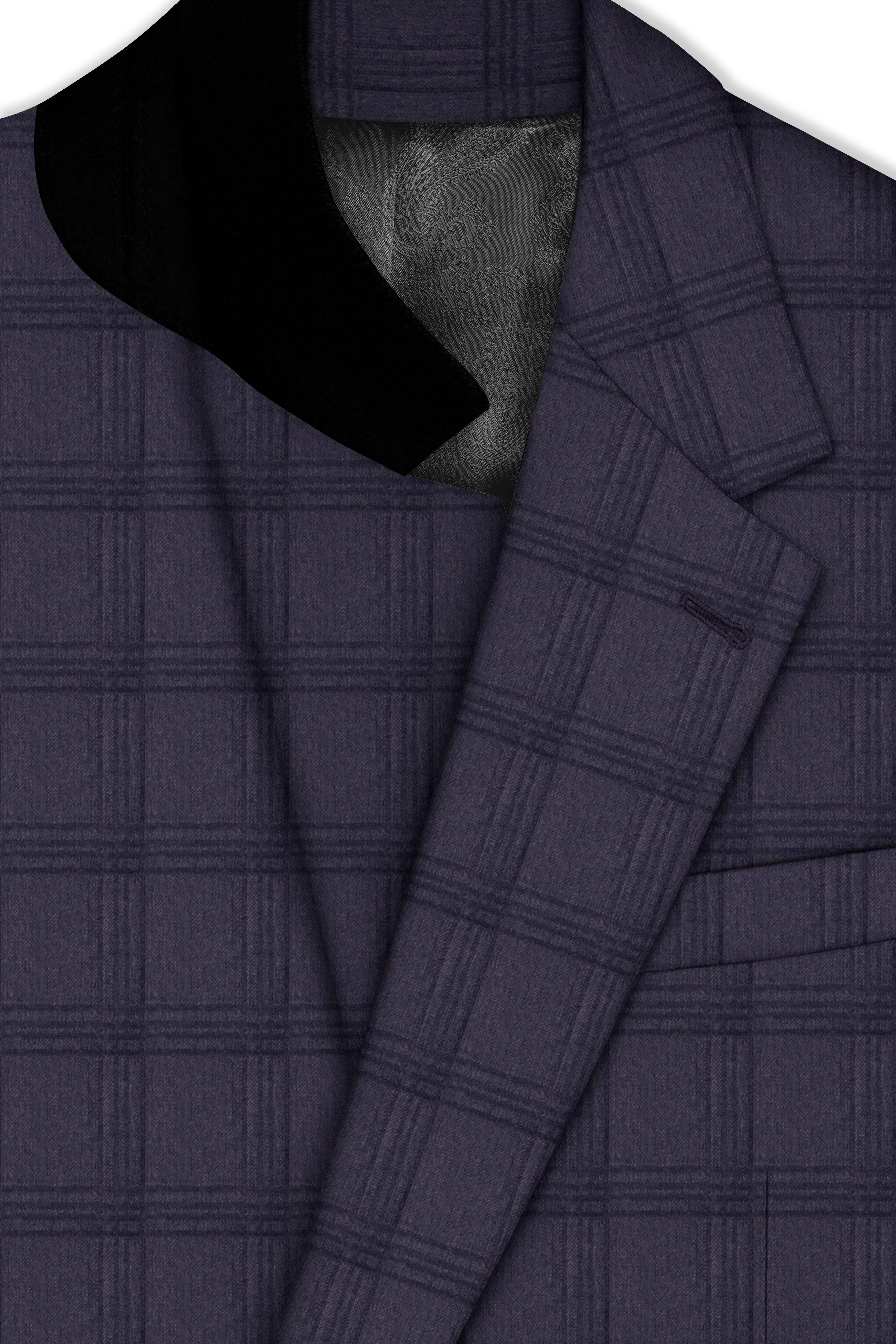 Auretuna-Tuna Blue Tonal Check Plaid Wool Rich Single Breasted Blazer